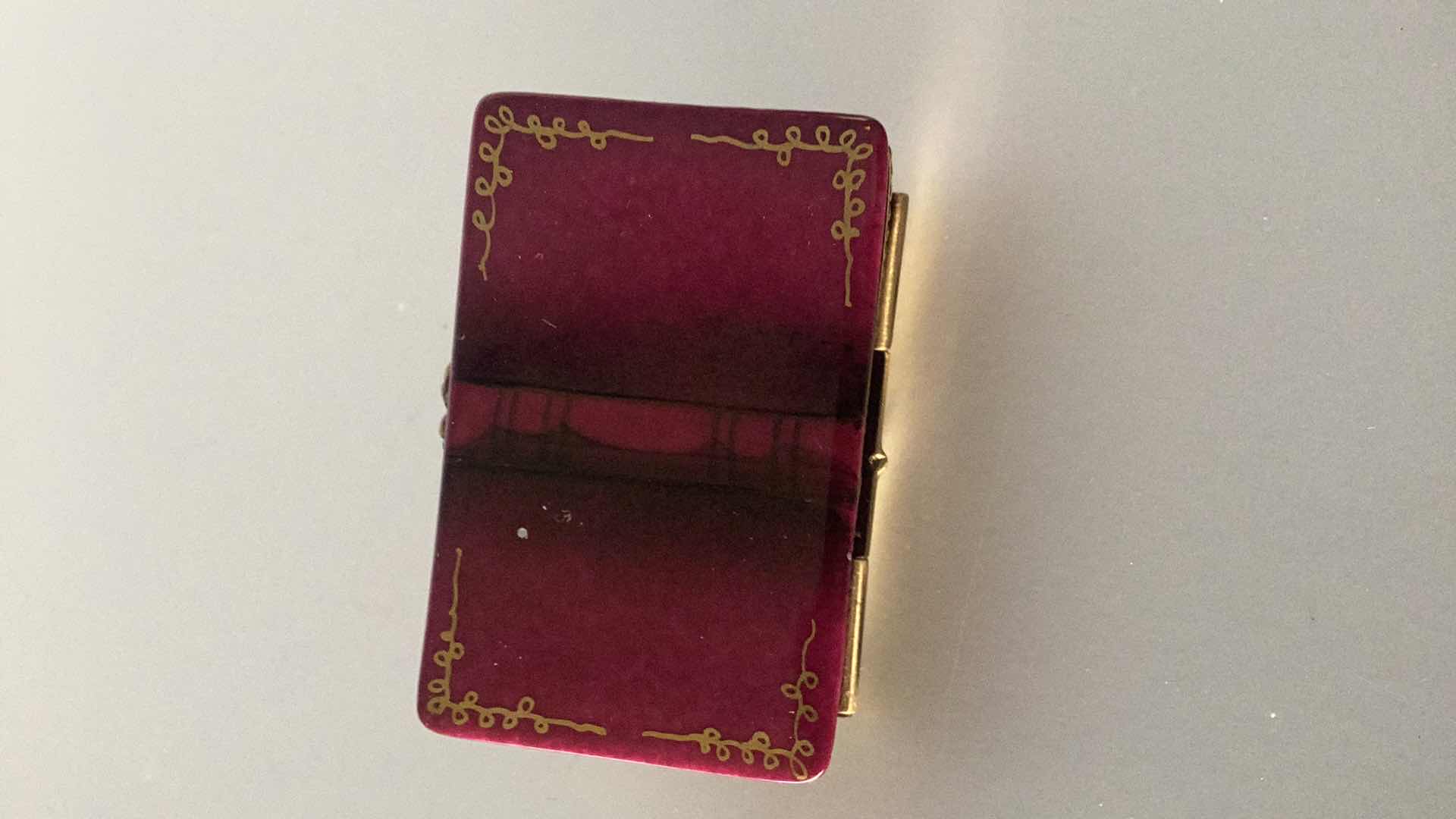 Photo 3 of LIMOGES FRANCE WINE LIST PILL BOX 2 1/2” WIDE