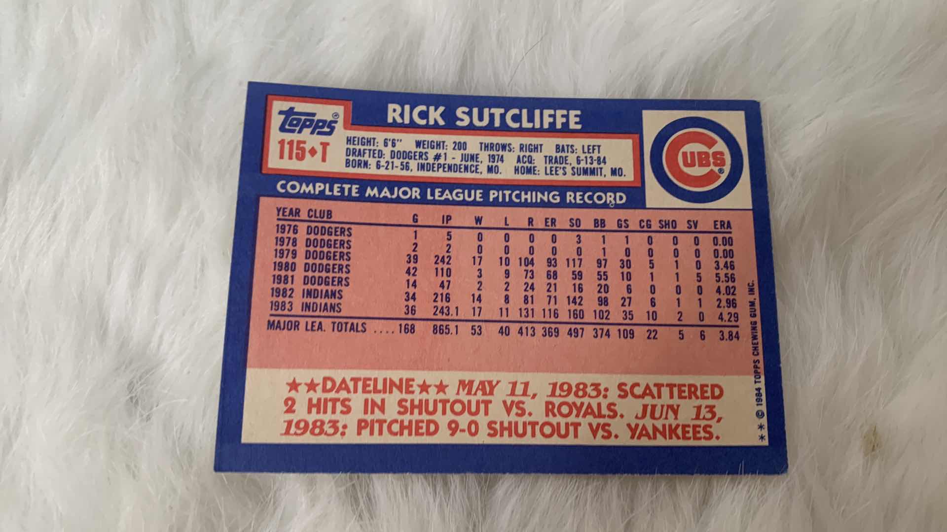 Photo 3 of COLLECTIBLE SIGNED RICK SUTCLIFFE BASEBALL CARD