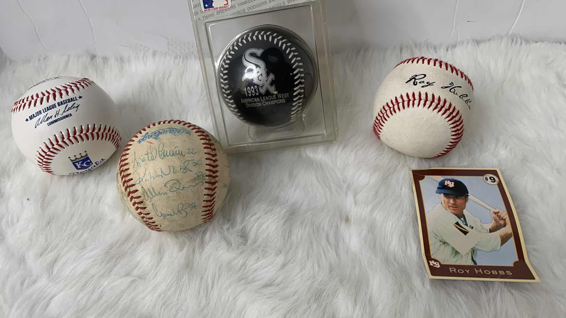 Photo 8 of BASEBALL COLLECTIBLES, 4 BASEBALLS AND ROY HOBBS CARD