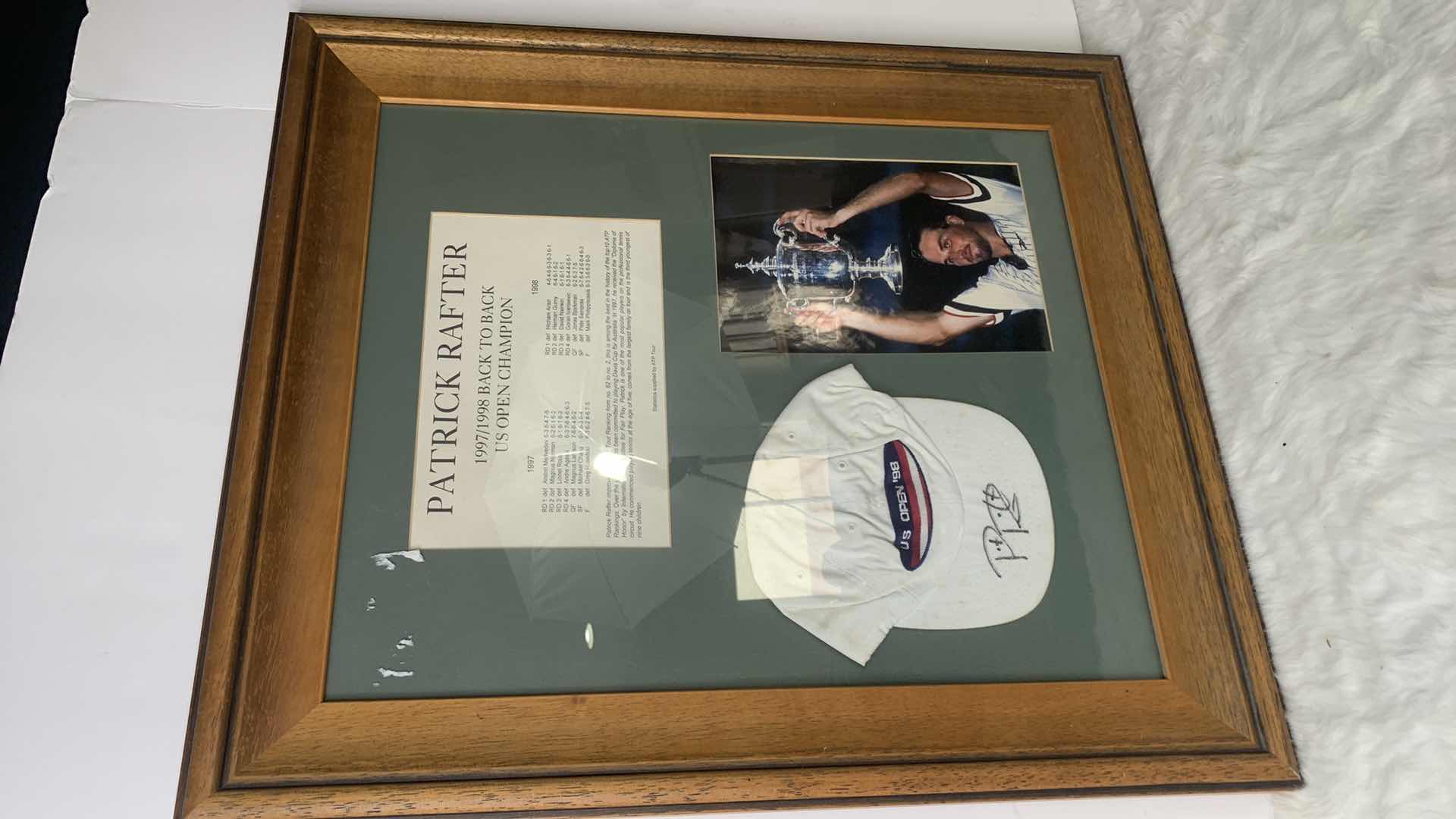 Photo 6 of WOOD FRAMED SHADOW BOX, PATRICK RAFTER US OPEN CHAMPION, AUTOGRAPHED HAT, PHOTO AND STATS