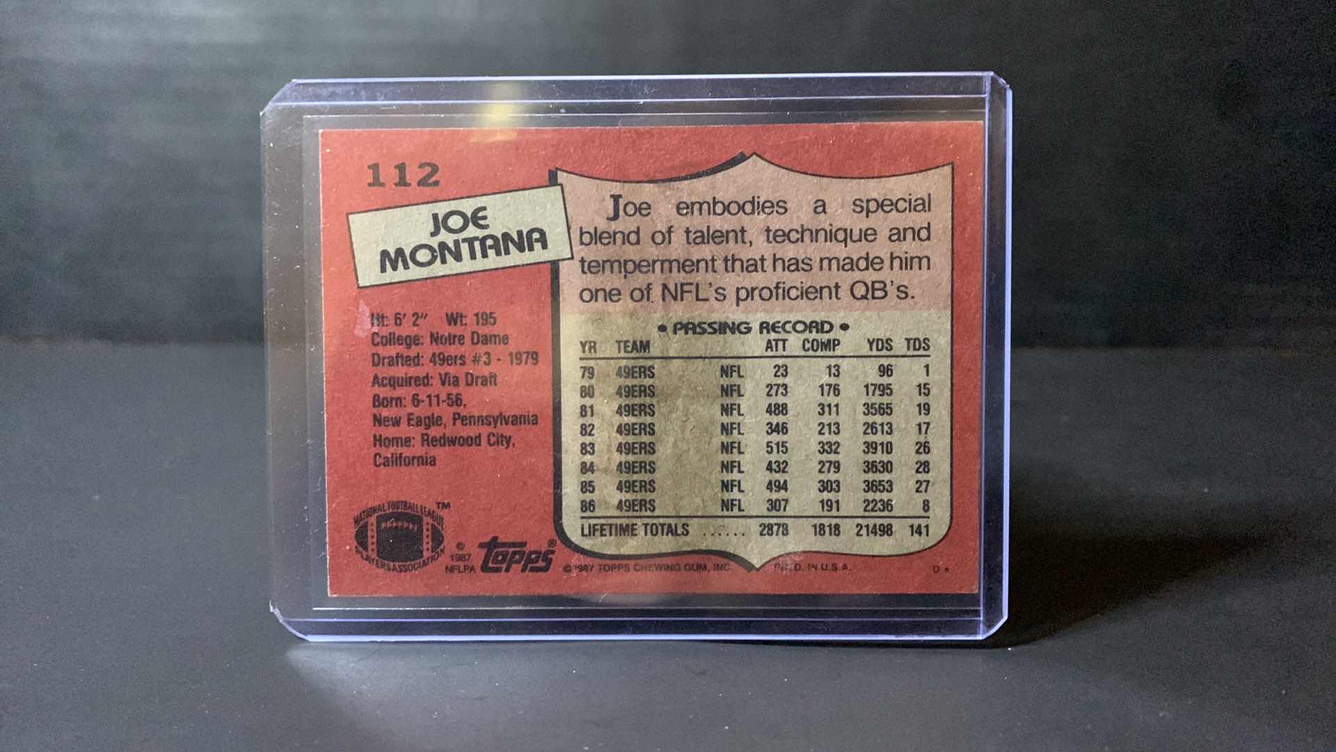 Photo 2 of 1987 TOPPS JOE MONTANA CARD 112