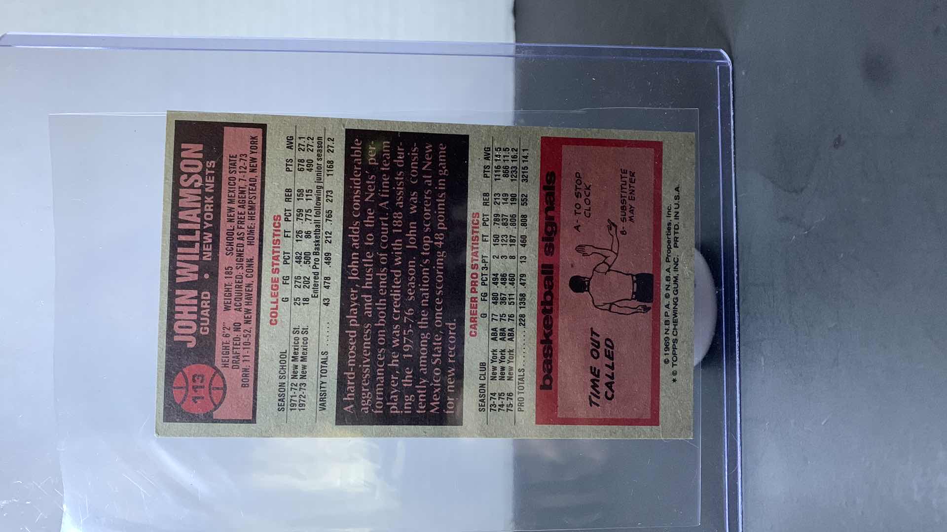 Photo 2 of 1976 TOPPS JOHN WILLIAMSON NETS CARD