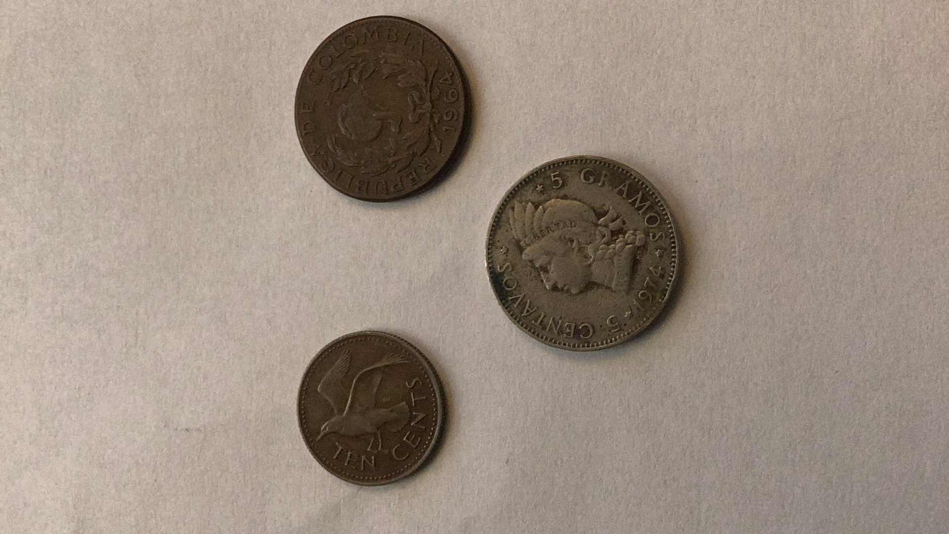 Photo 1 of COLUMBIA 1964,DOMINICAN REPUBLIC 1974, BARBADOS 1980 COINS