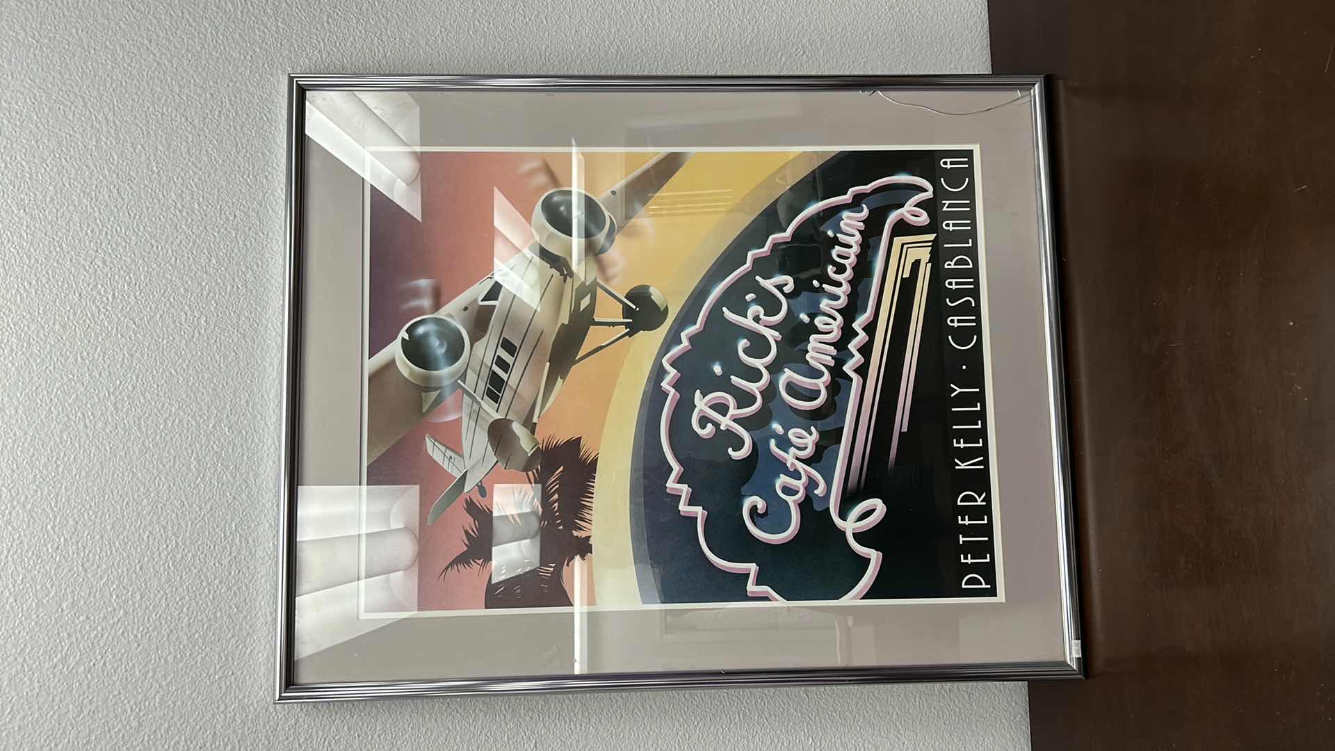 Photo 4 of RICKS CAFE AMERICAIN CASABLANCA, PETER KELLY SILVER FRAMED ARTWORK 30" x 37.5" (GLASS NEEDS REPLACING)