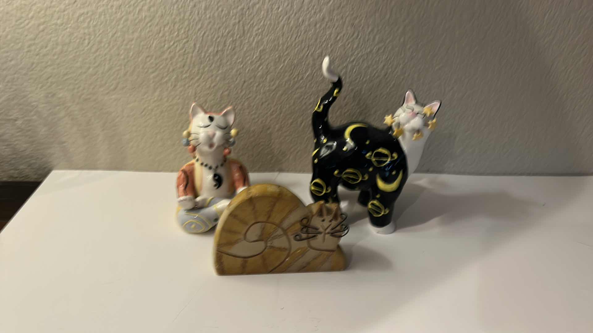 Photo 2 of 3 VINTAGE CAT COLLECTIBLES,  TALLEST 6.5” (2 SIGNED PORCELAIN LACOMBE) 