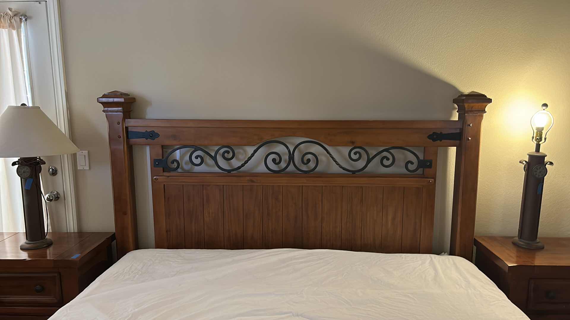 Photo 5 of HOME FURNITURE - WOOD WITH METAL ACCENTS - KING BEDFRAME HEADBOARD AND FOOTBOARD 82. 5” x 90” x H61” (MATTRESS AND OTHER PIECES SOLD SEPERATELY)
