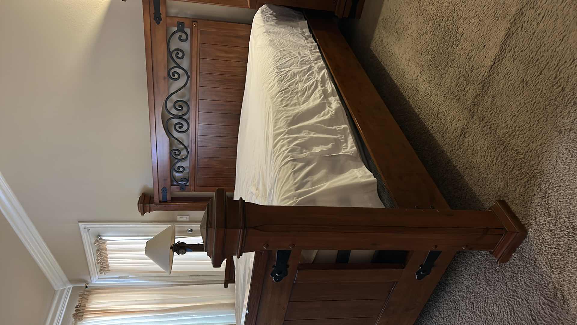 Photo 3 of HOME FURNITURE - WOOD WITH METAL ACCENTS - KING BEDFRAME HEADBOARD AND FOOTBOARD 82. 5” x 90” x H61” (MATTRESS AND OTHER PIECES SOLD SEPERATELY)