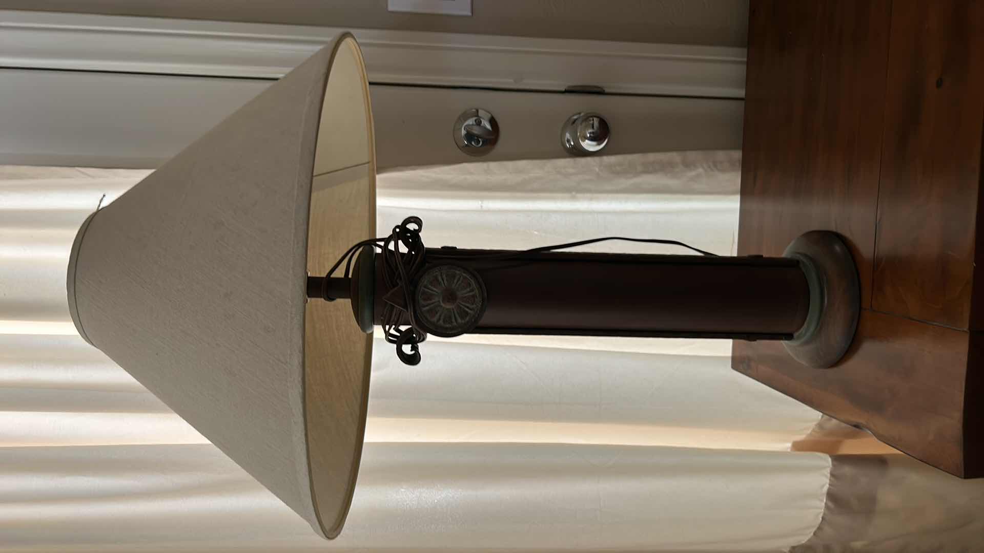 Photo 7 of TABLE LAMP W METAL AGED PATINA BASE W SHADE H31”