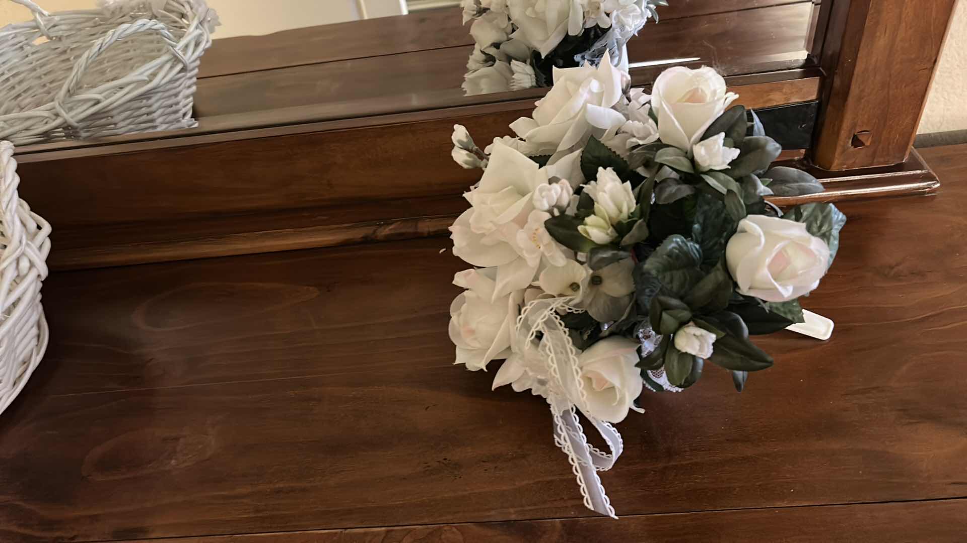 Photo 3 of TWO BRIDAL BOUQUETS AND WHITE WICKER BASKET