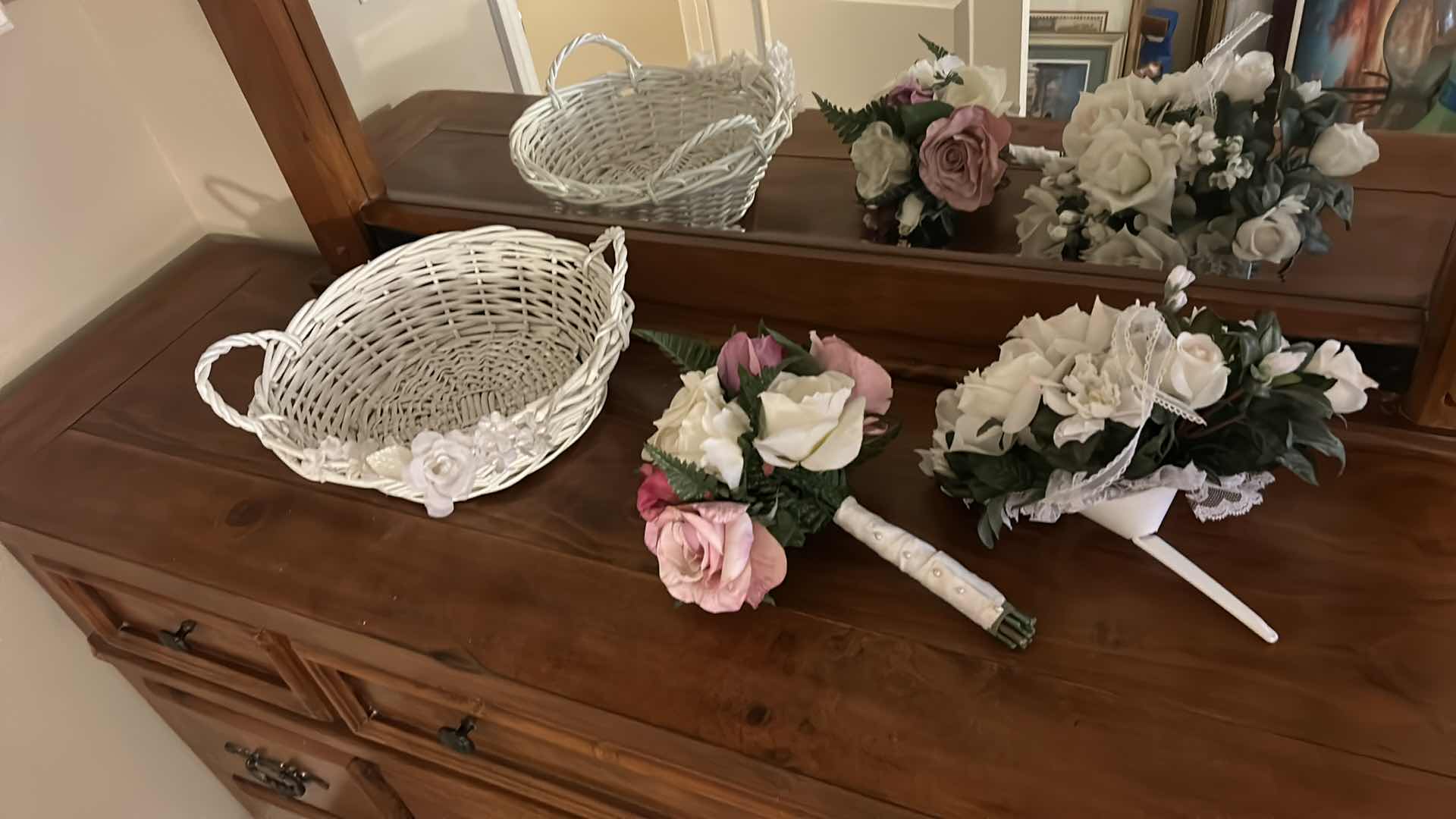 Photo 6 of TWO BRIDAL BOUQUETS AND WHITE WICKER BASKET