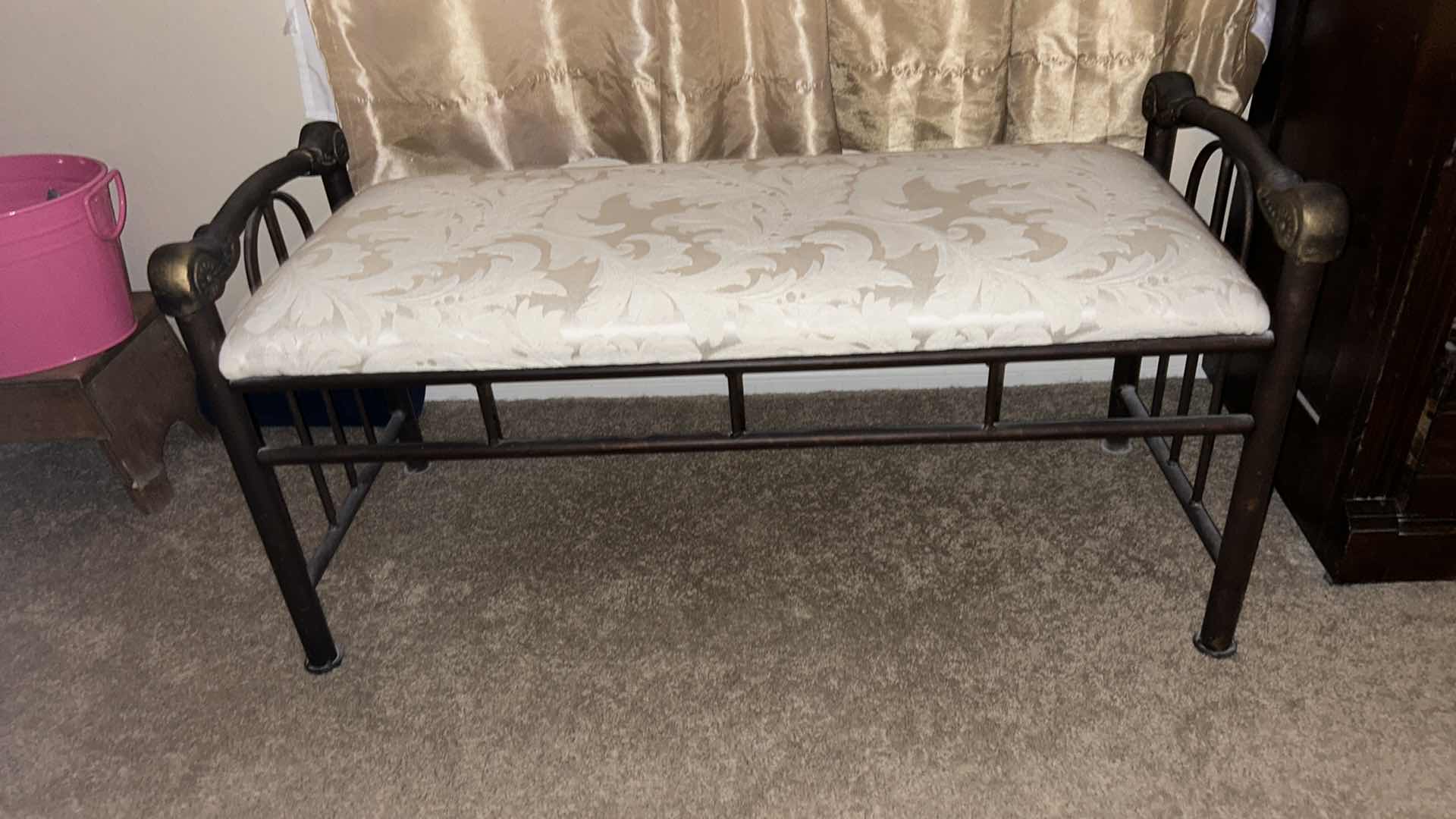 Photo 6 of VINTAGE METAL BENCH W CREAM UPHOLSTERED TOP