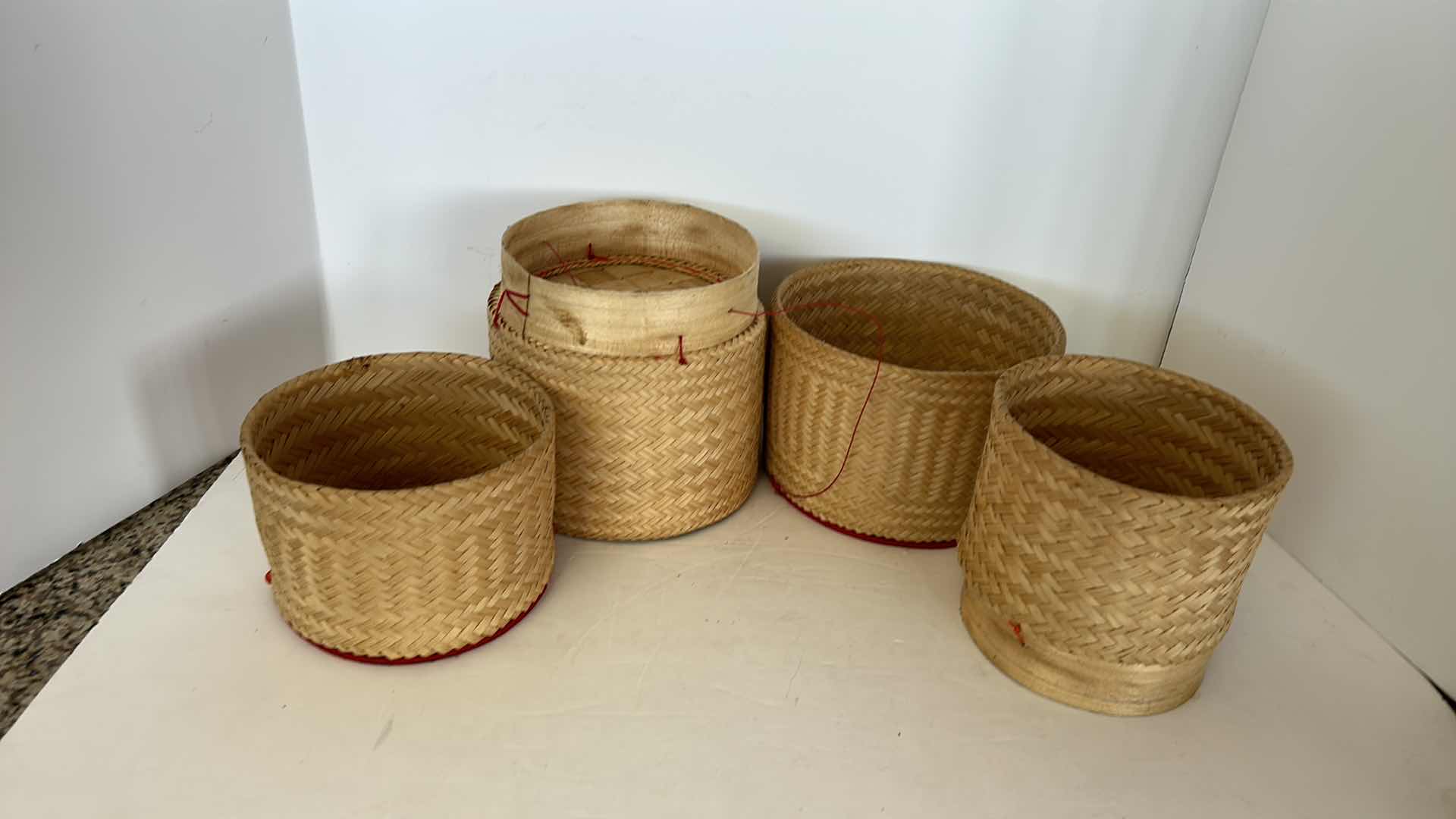 Photo 6 of CHINESE WOVEN WICKER VEGTABLE STEAMING BASKETS. 