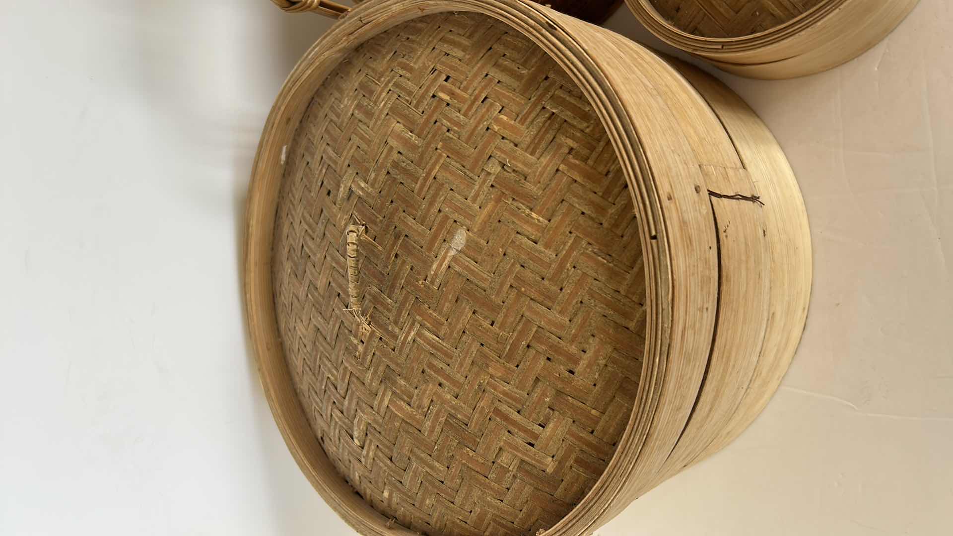 Photo 3 of 3 - CHINESE WICKER VEGTABLE STEAMING BASKETS.  LARGEST 10 1/2” x 7”