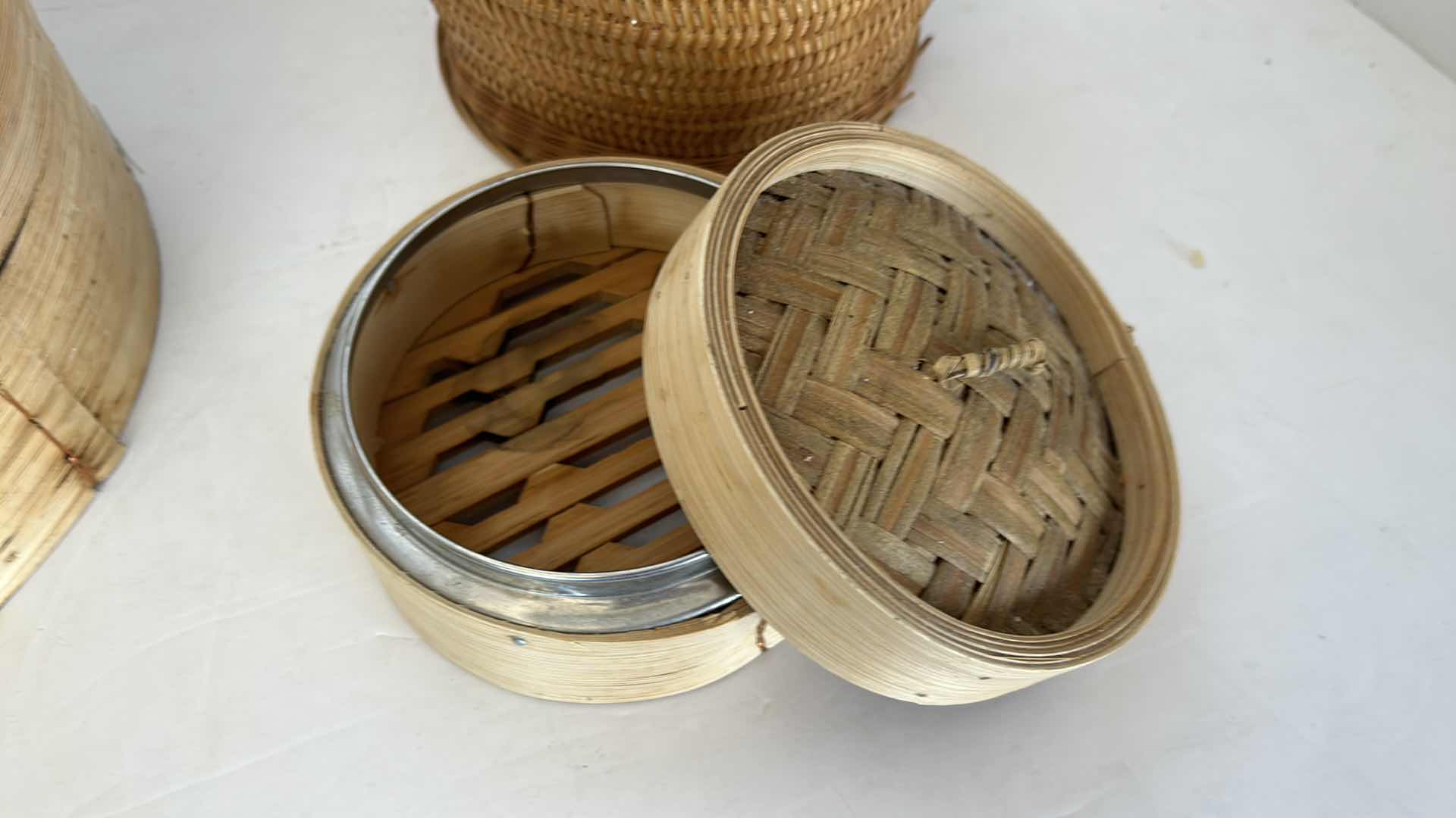 Photo 7 of 3 - CHINESE WICKER VEGTABLE STEAMING BASKETS.  LARGEST 10 1/2” x 7”