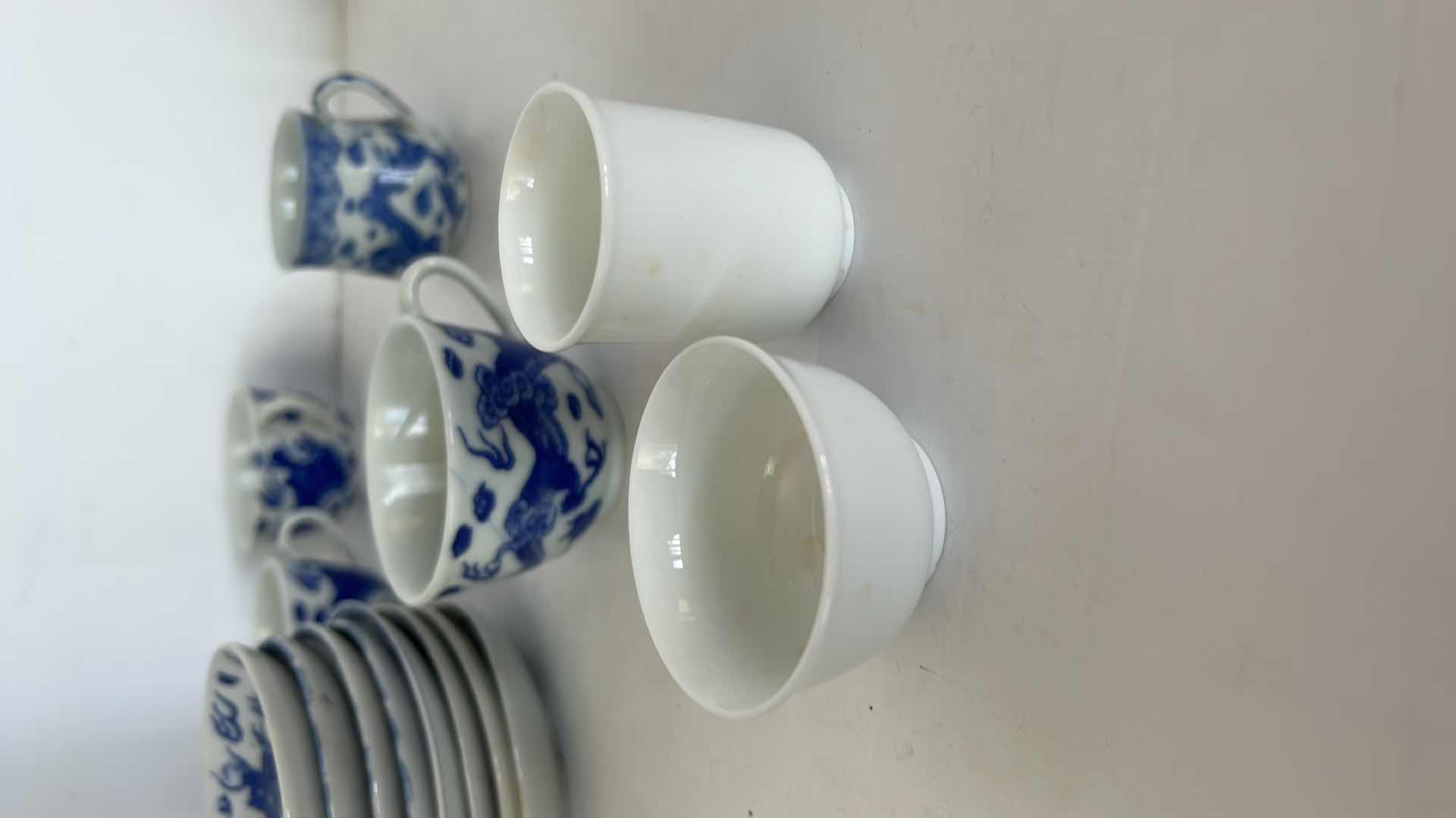 Photo 11 of  19 PIECES -SMALL BLUE AND WHITE  PORCELAIN TEACUP / ESPRESSO ASSORTMENT 