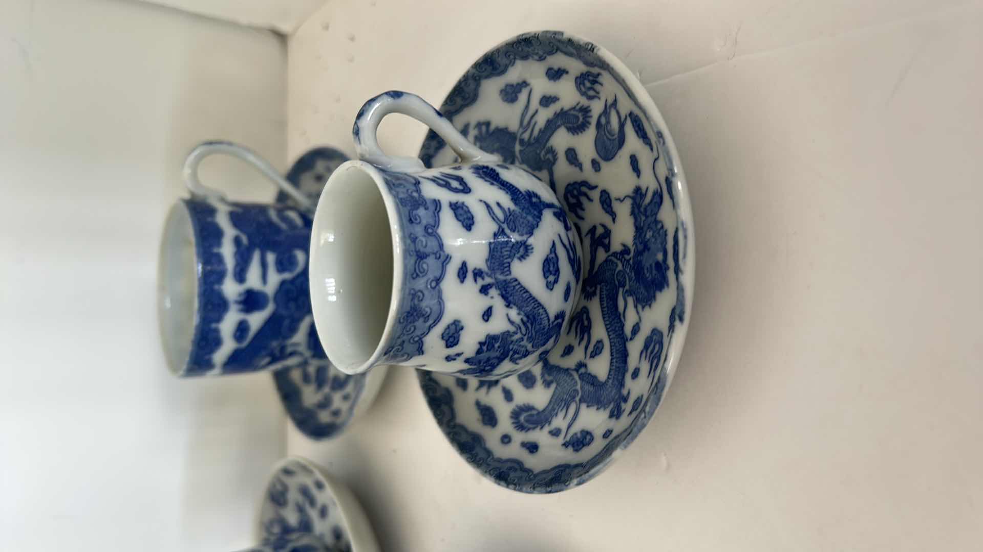 Photo 4 of  19 PIECES -SMALL BLUE AND WHITE  PORCELAIN TEACUP / ESPRESSO ASSORTMENT 