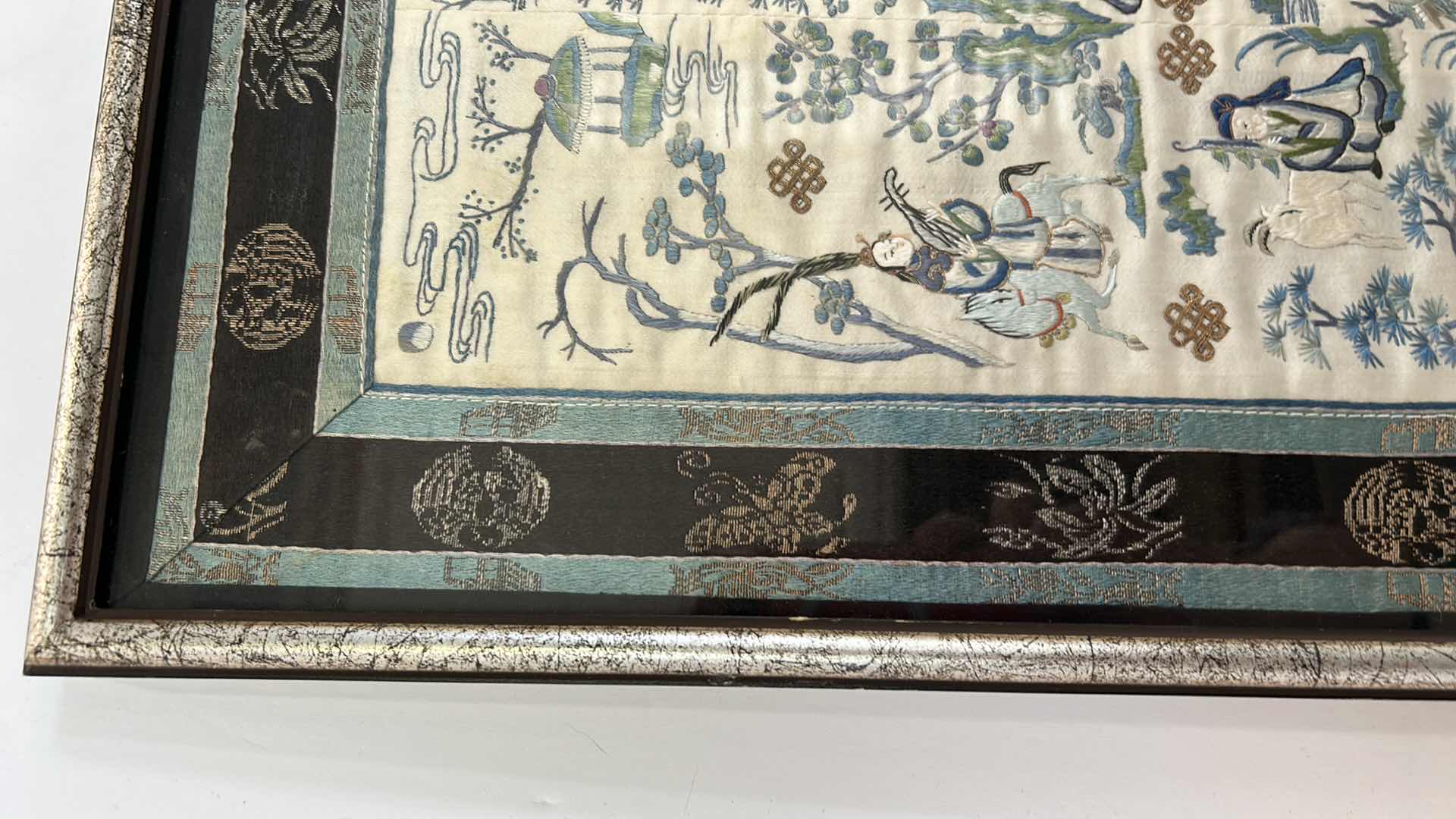 Photo 4 of ANTIQUE CHINESE TEXTILE FABRIC, SILK WITH SILK THREAD HAND EMBROIDERY FRAMED
