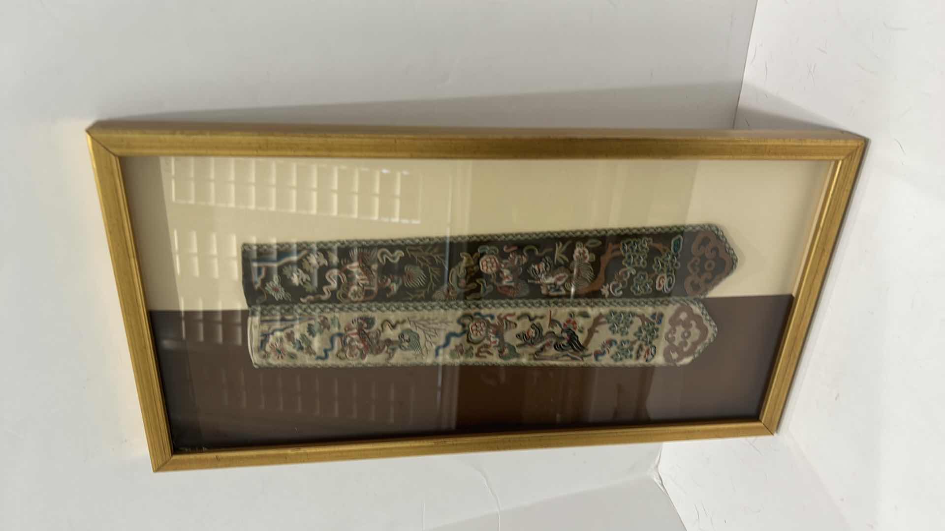 Photo 6 of ANTIQUE CHINESE TEXTILE FABRIC, SILK WITH SILK THREAD HAND EMBROIDERY ARTWORK FRAMED   9” x 17