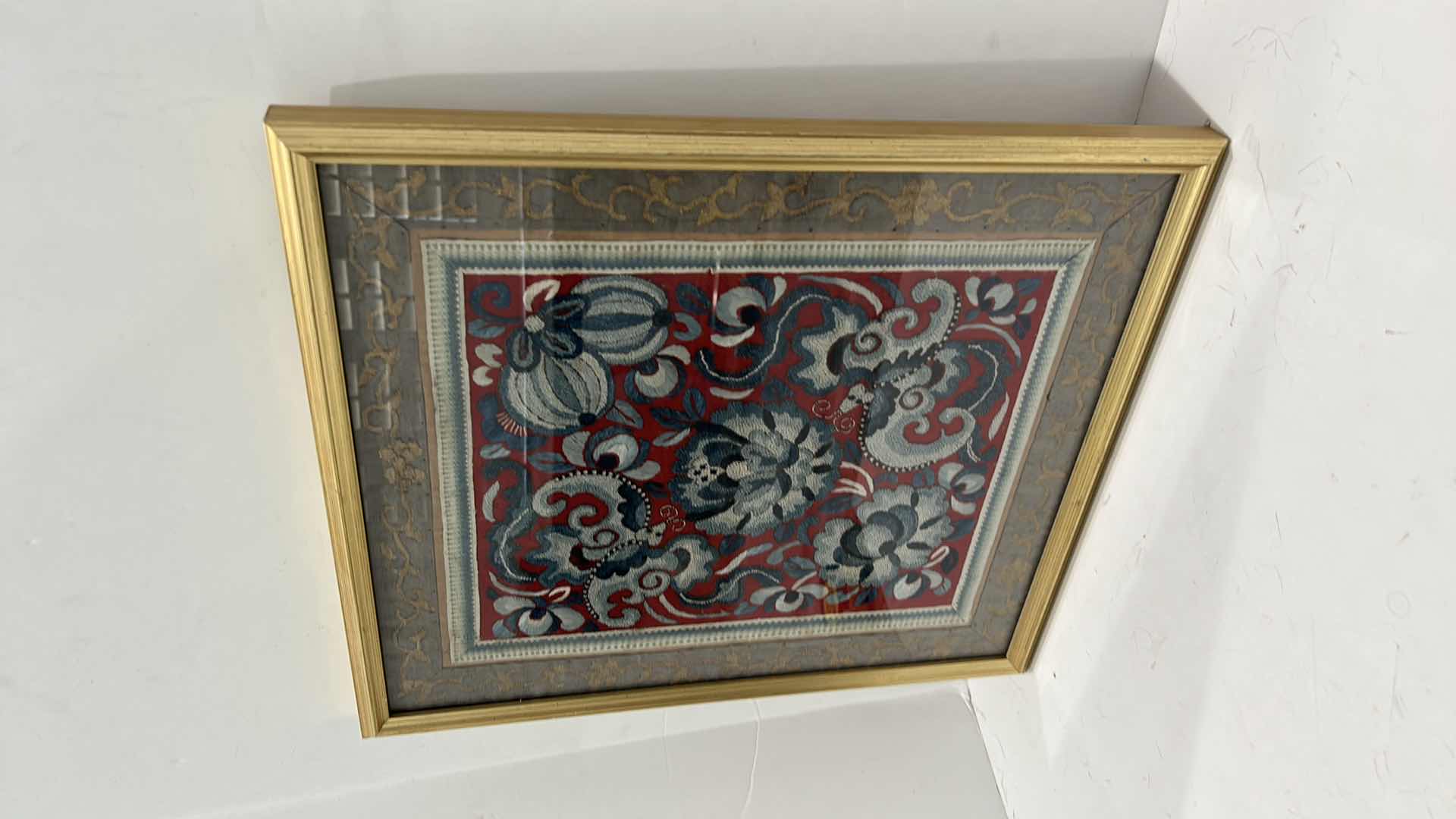 Photo 4 of 1ANTIQUE CHINESE TEXTILE FABRIC, SILK WITH SILK THREAD HAND EMBROIDERY ARTWORK FRAMED 14 1/2” x 17”4 1/2” x 17”