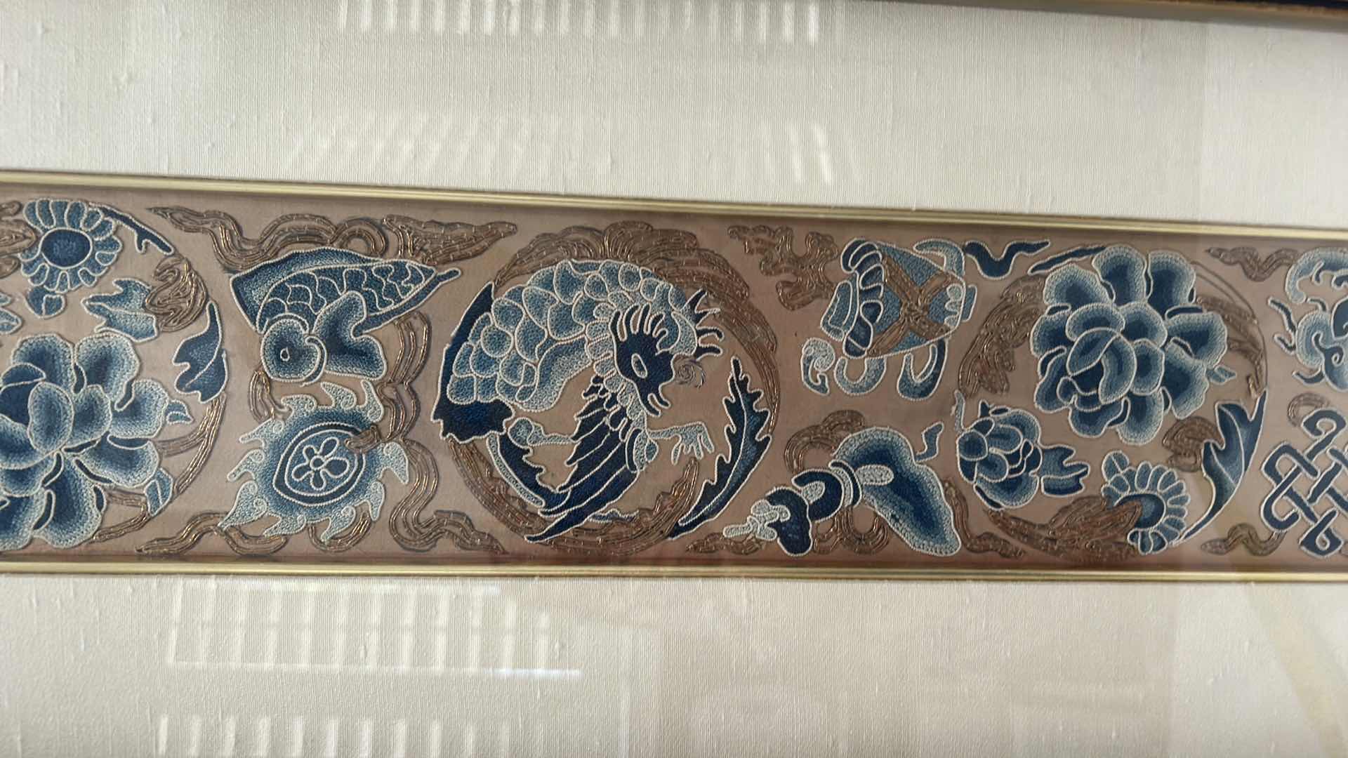 Photo 2 of ANTIQUE CHINESE TEXTILE FABRIC, SILK WITH SILK THREAD HAND EMBROIDERY ARTWORK FRAMED