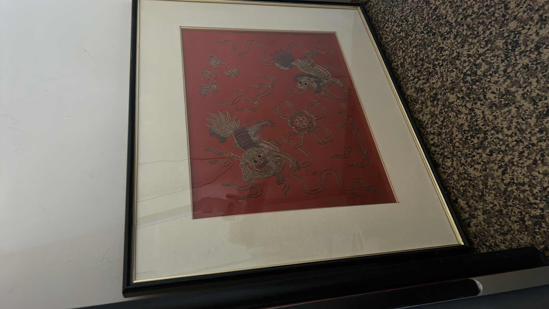 Photo 7 of VINTAGE CHINESE SILK FABRIC WITH SILK EMROIDERY FRAMED ARTWORK 21” x 25”