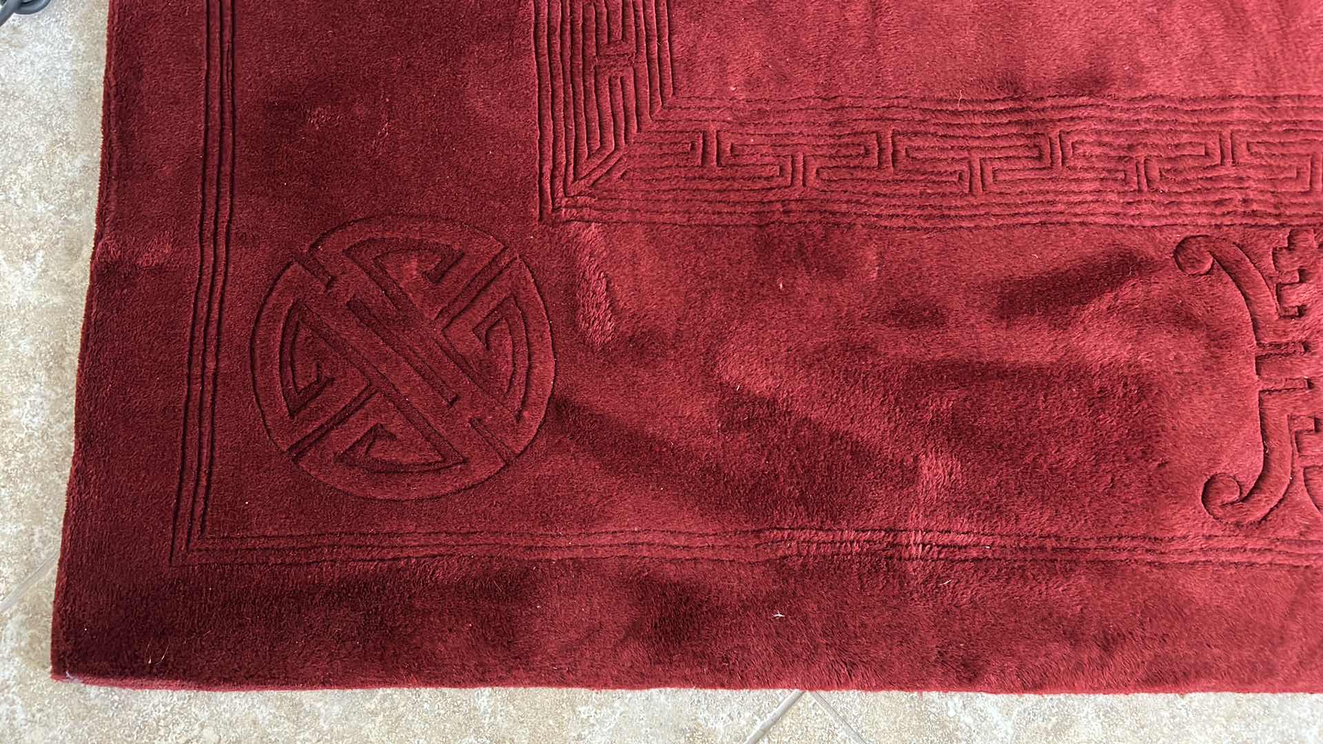 Photo 7 of HAND WOVEN RED WOOL CARPET FROM HONG KONG - 10’ x 12’