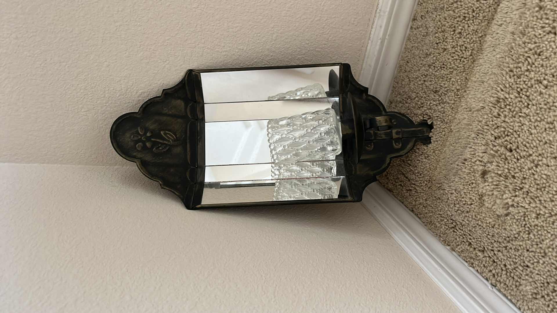 Photo 5 of 3 piece home decor - 2 wood inlaid plates and aged metal wall sconce (sconce is 17" high. largest plate is 16" round)