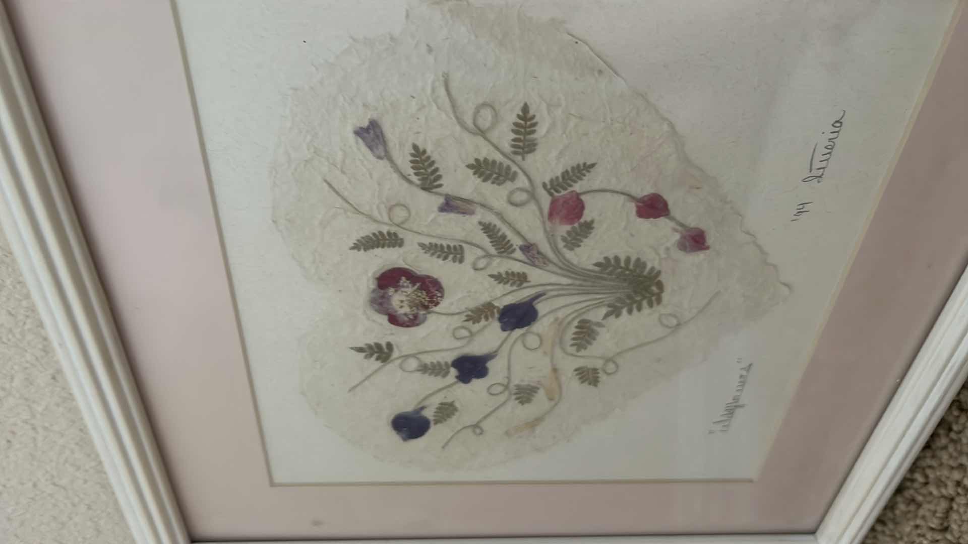 Photo 4 of "Wildflowers" signed pressed flower heart artwork framed 11“ x 11“