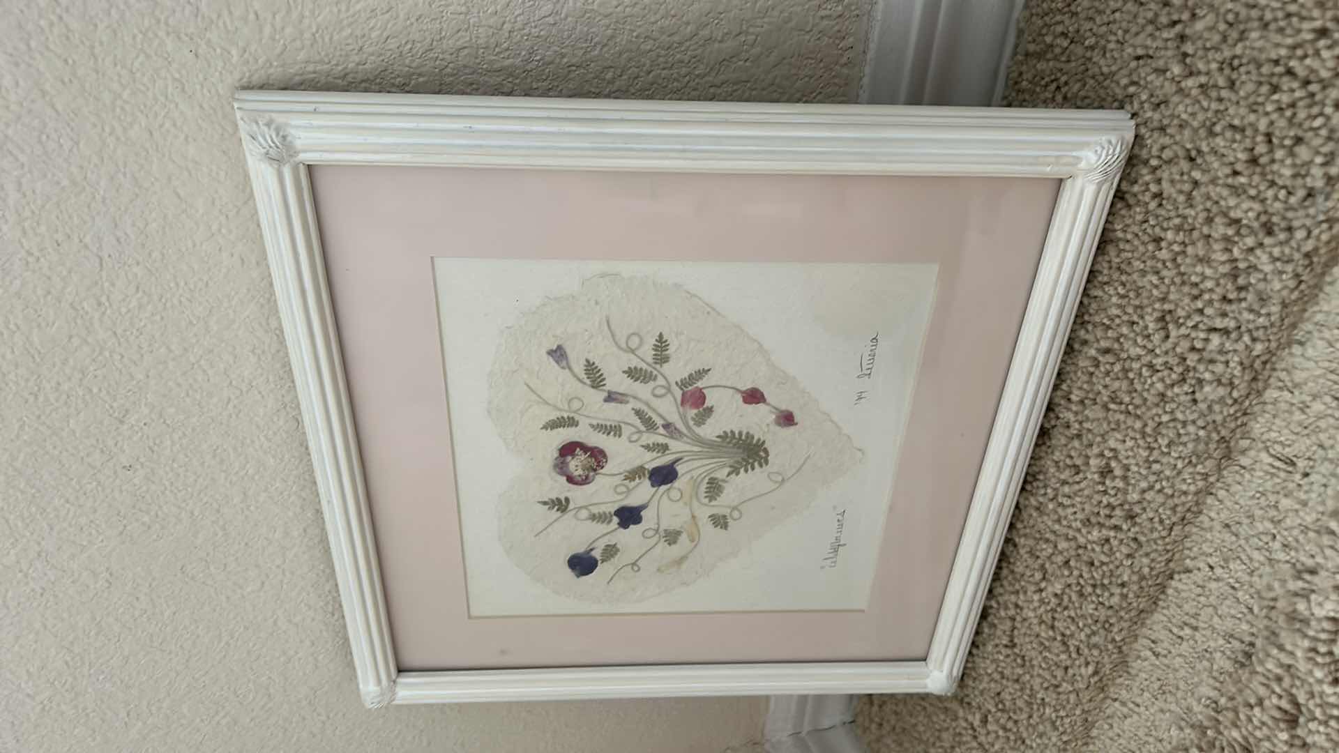 Photo 3 of "Wildflowers" signed pressed flower heart artwork framed 11“ x 11“