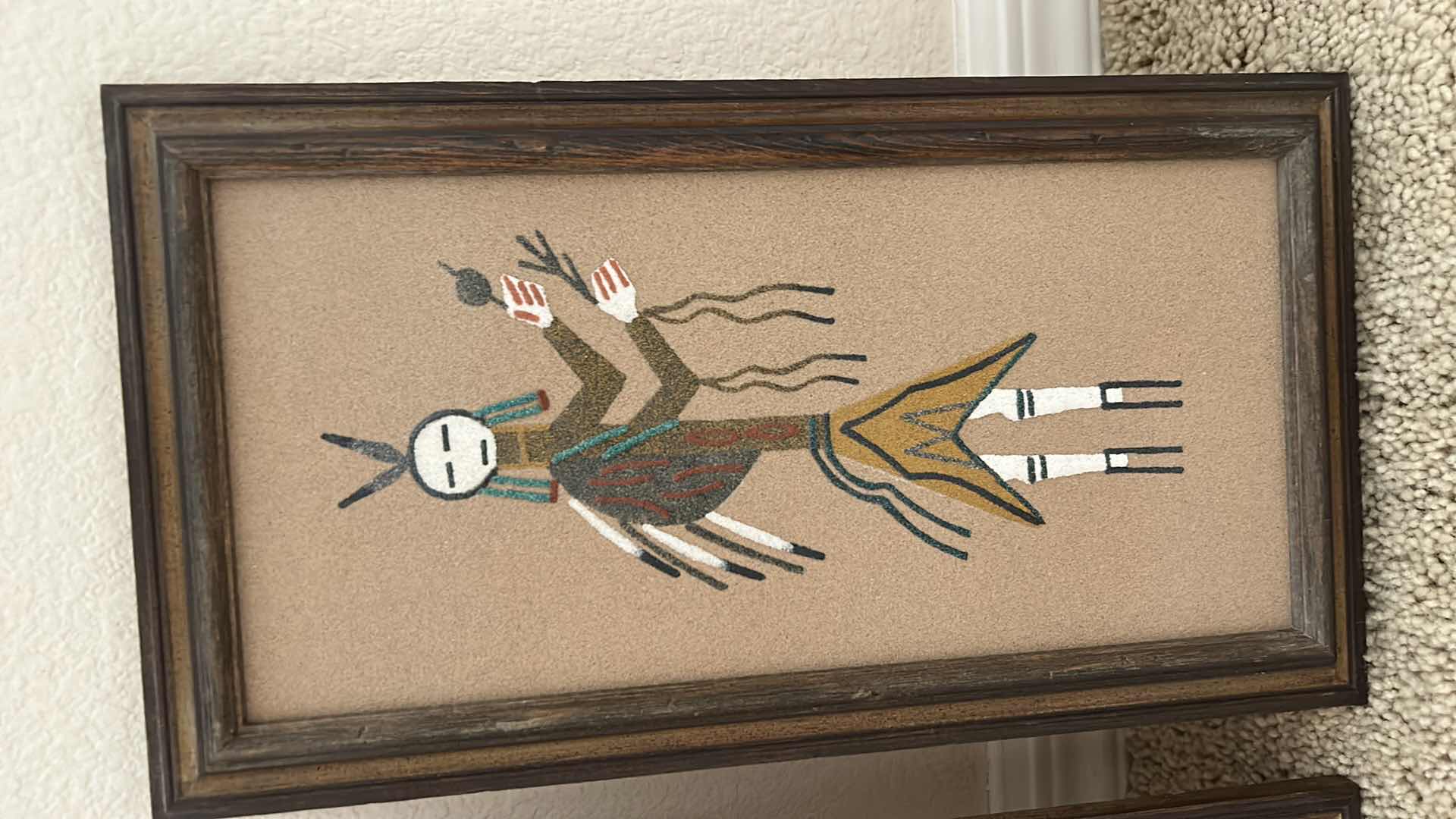 Photo 3 of 2 - Navajo Indian sandpainting artwork by Nettie Peters framed 7 1/2” x 13”