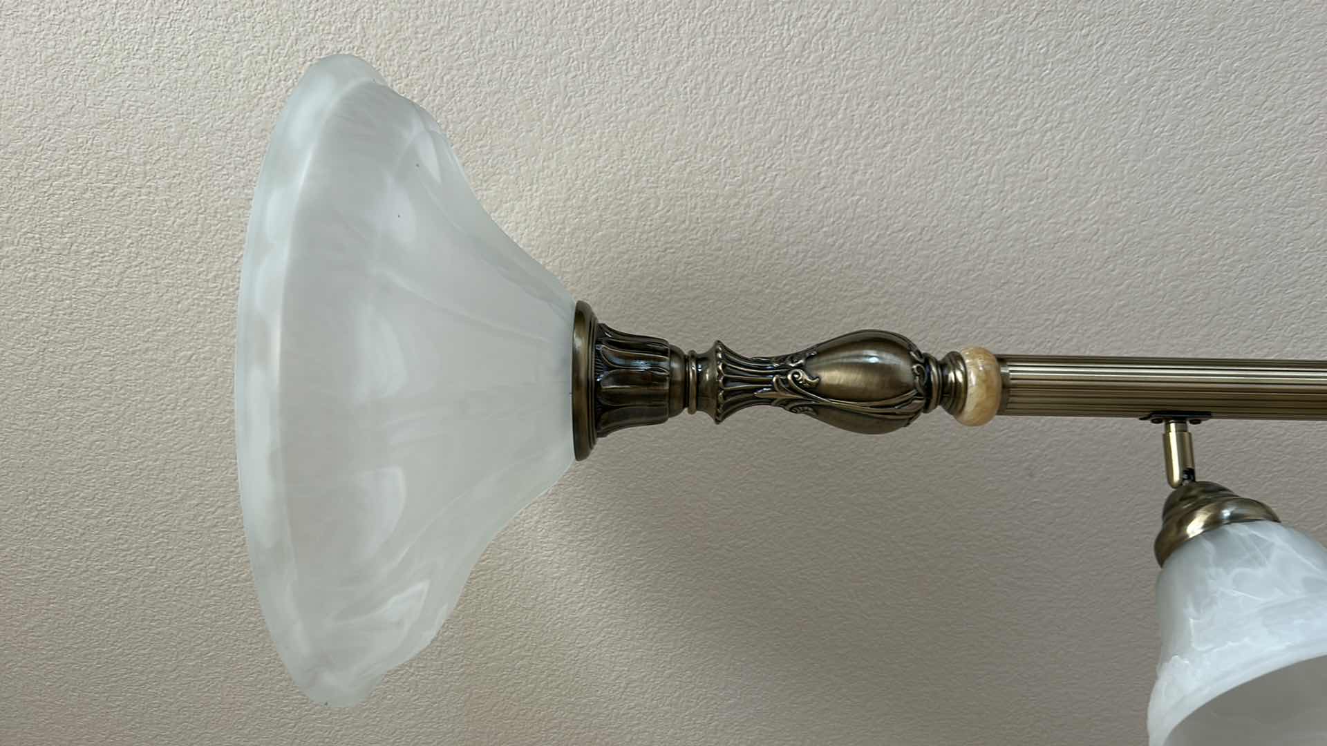 Photo 2 of 6' antique brass floor lamp with three glass shades