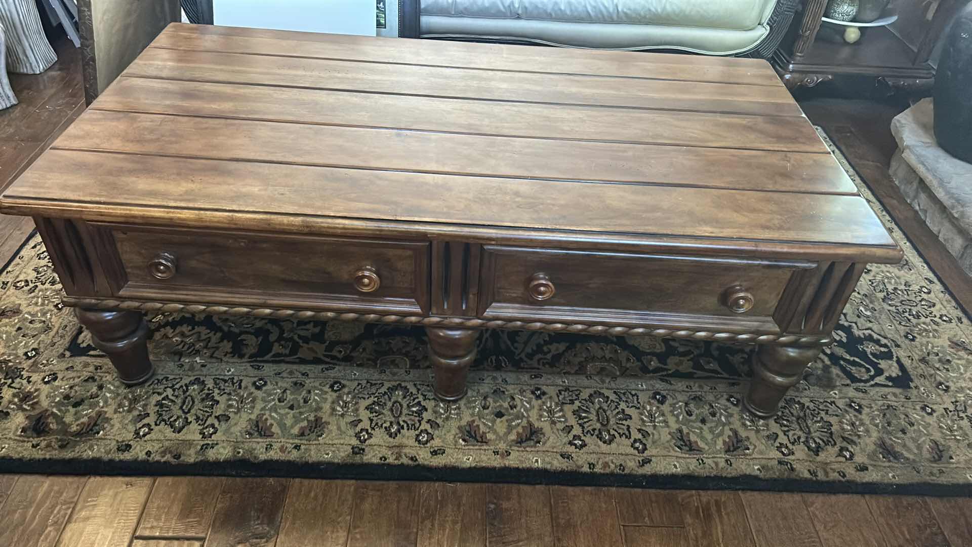 Photo 9 of ERNEST HEMMINGWAY FURNITURE COLLECTION- WOOD COFFEE TABLE WITH DRAWERS BY THOMASVILLE 59” x 31” x 20”