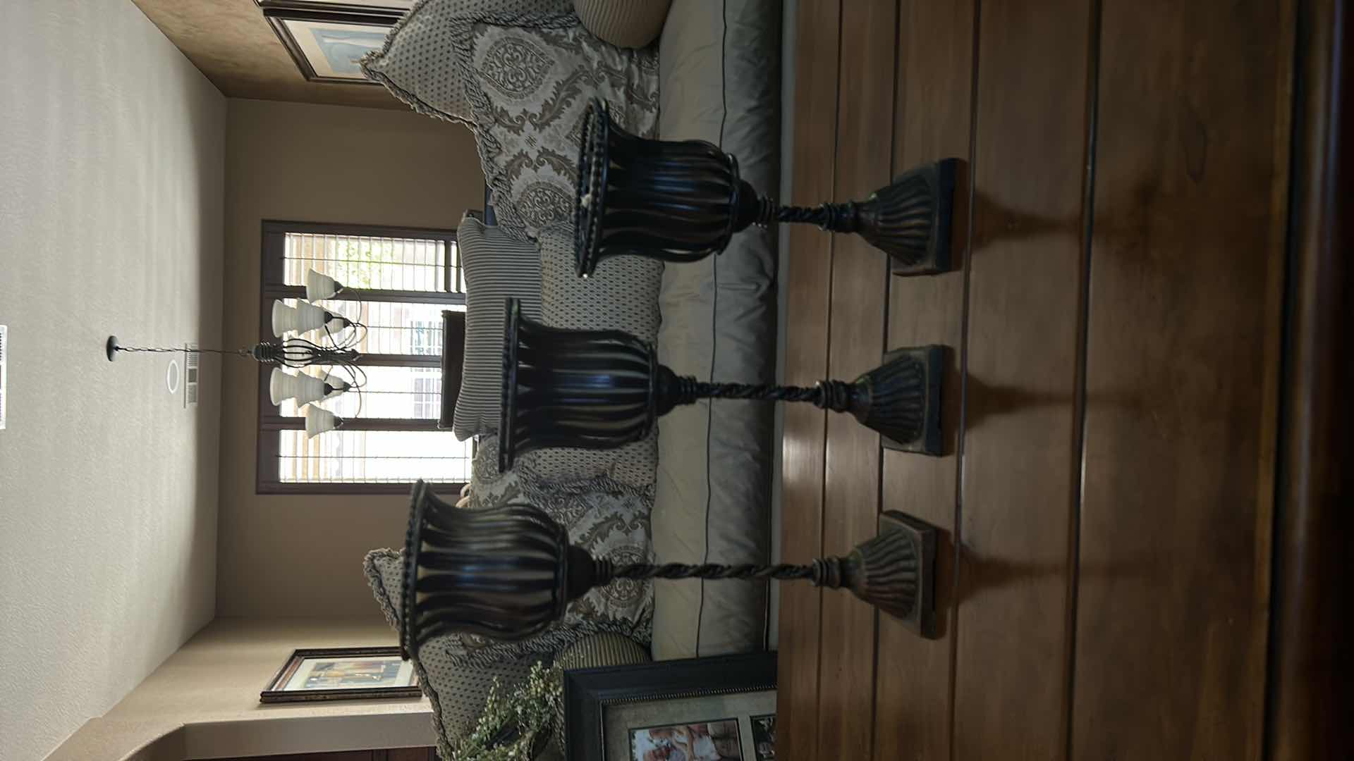 Photo 4 of 3 METAL GRADUATED CANDLE HOLDERS WITH CANDLES (TALLEST 16 1/2")