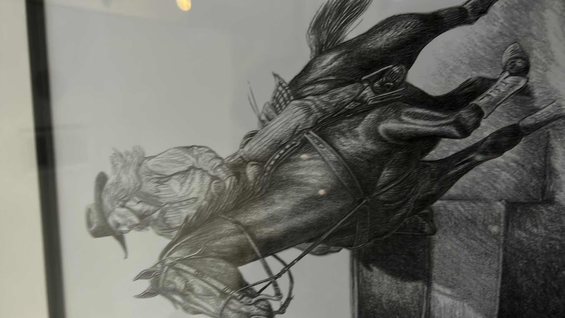 Photo 5 of BLACK AND WHITE PENCIL SKETCH SIGNED AND NUMBERED “BARREL RIDING” 17 1/2” x 22 1/2”