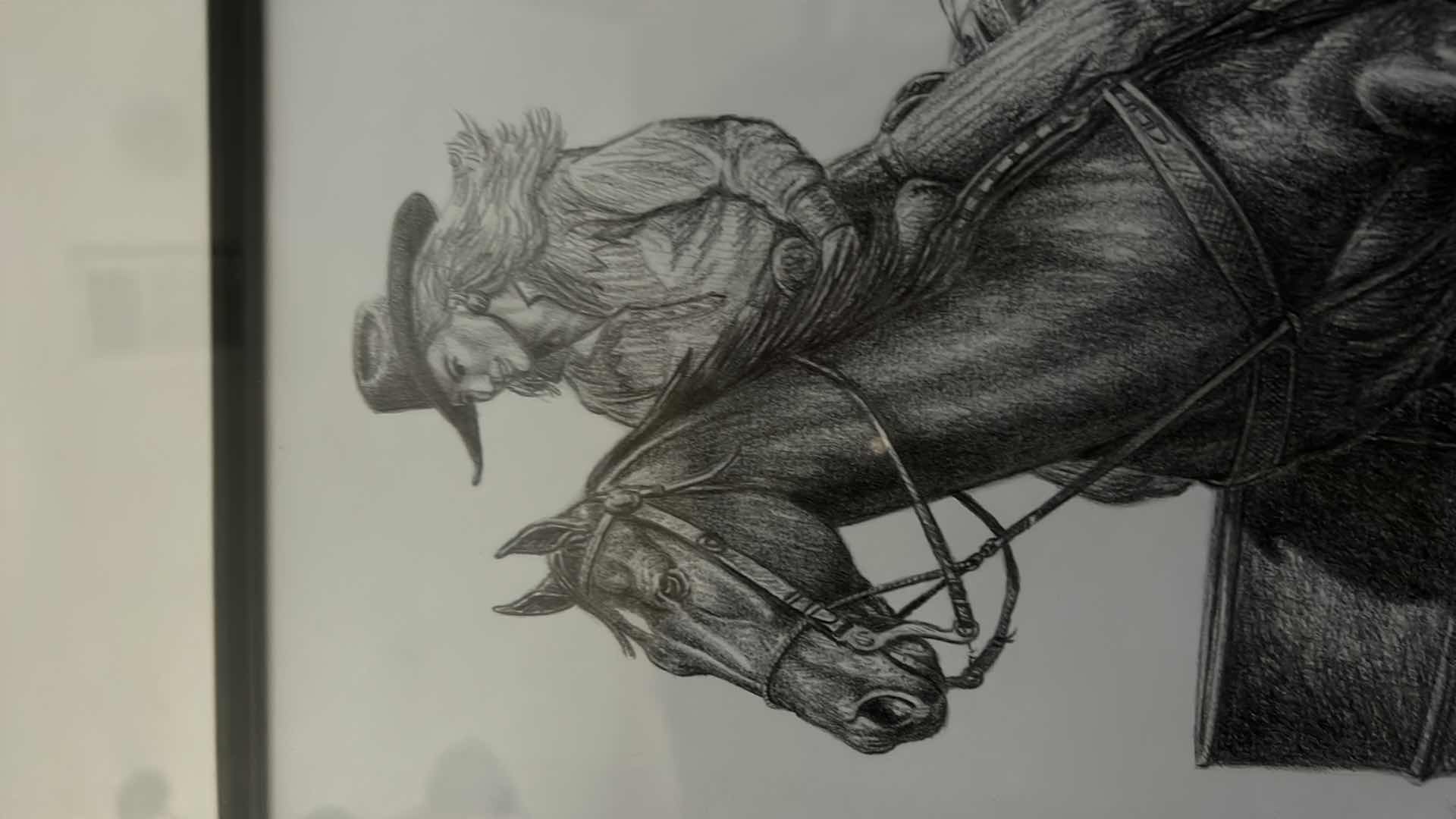 Photo 4 of BLACK AND WHITE PENCIL SKETCH SIGNED AND NUMBERED “BARREL RIDING” 17 1/2” x 22 1/2”