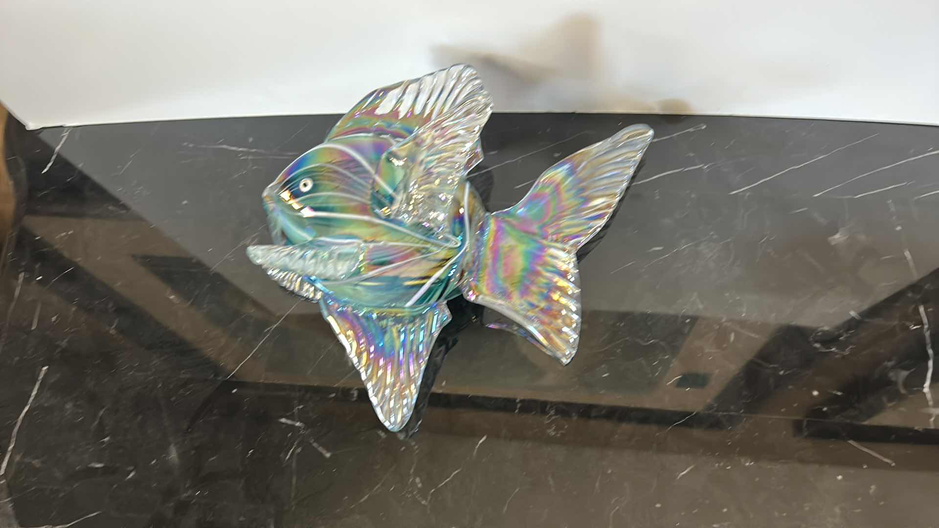 Photo 7 of HOME DECOR - HAND BLOWN GLASS IRIDESCENT FISH FIGURINE, SIGNED KEVIN FULTON, H10.5"