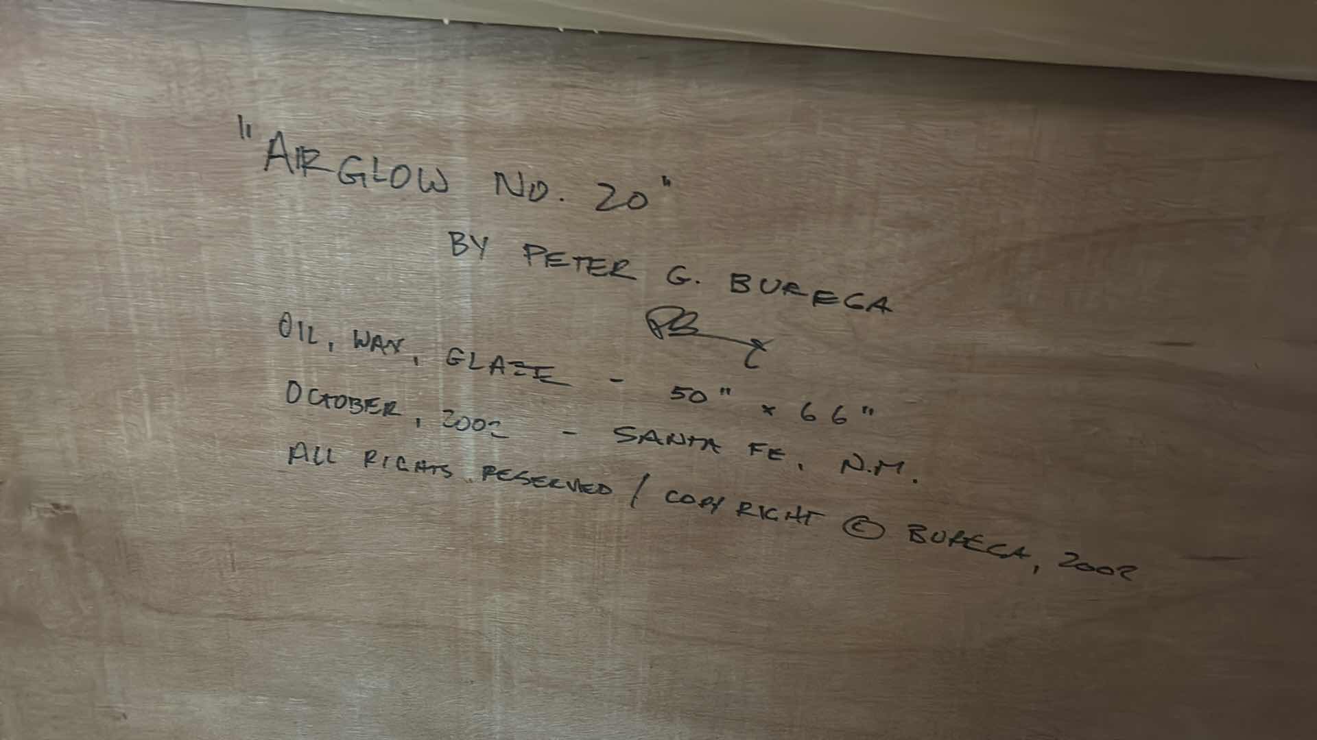 Photo 4 of OIL WAX AND GLAZEPETER "AIR GLOW" NUMBER 20 BY PETER BUREGA, October 2002 Santa Fe, New Mexico 50“ x H66“