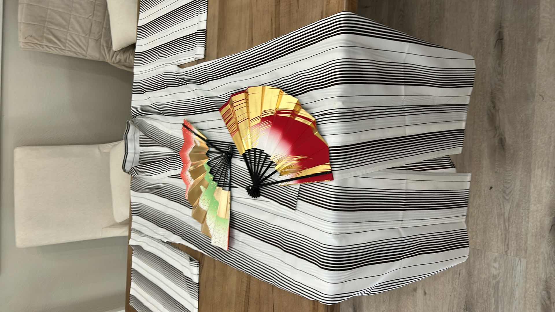 Photo 5 of LONG JAPANESE COTTON KIMONO AND TWO FANS