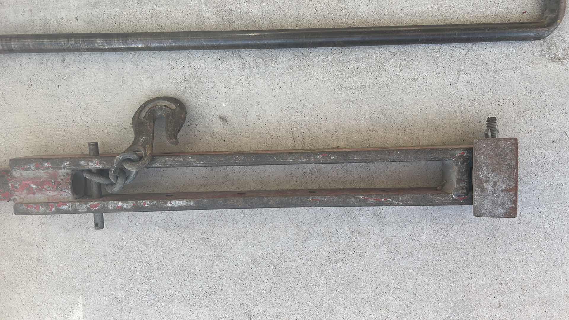 Photo 3 of THREE VERY LARGE METAL TOOLS, PUSH PULL, JACK 56" AND 6’ LEVEL