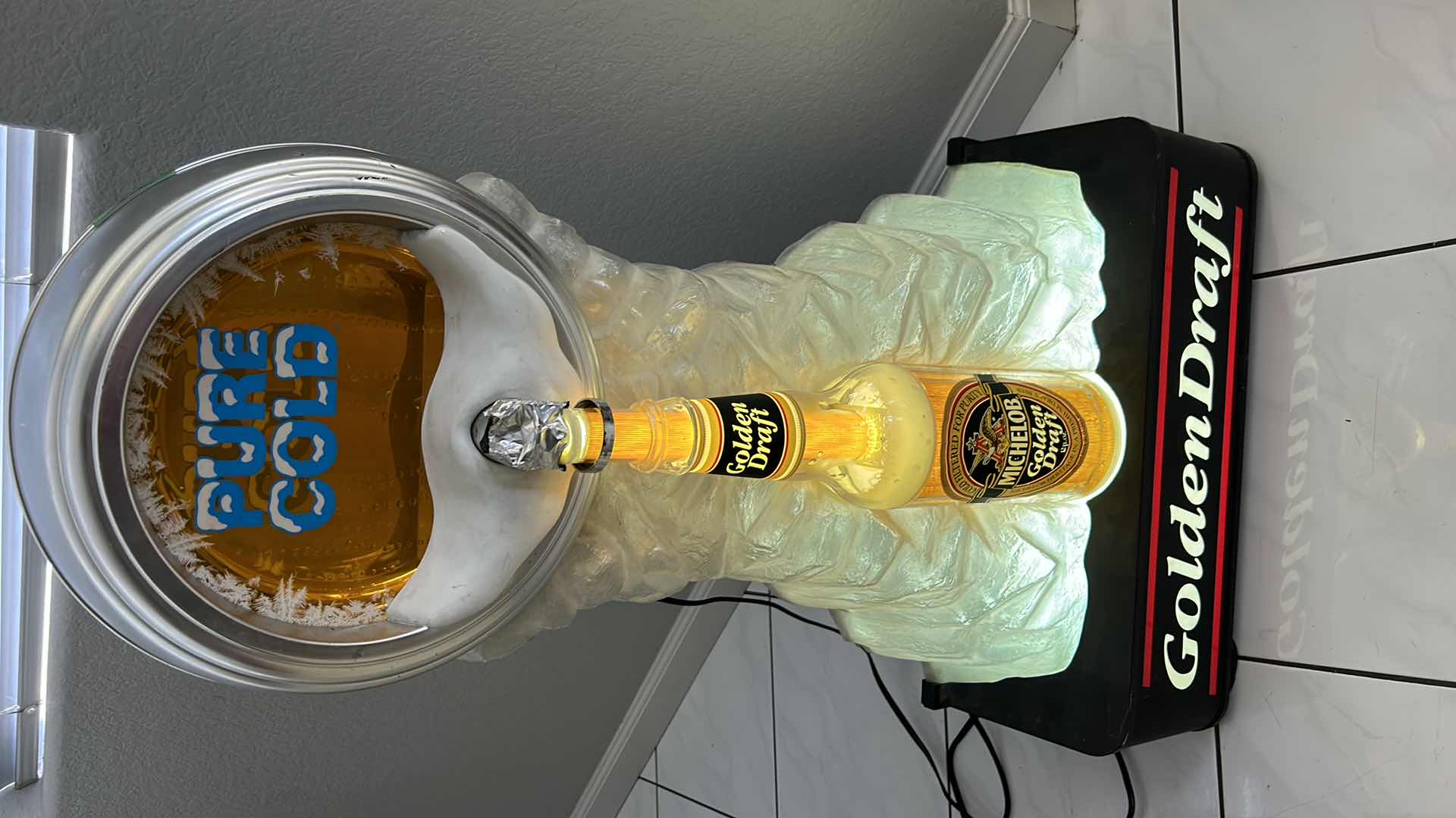 Photo 5 of  3 FOOT TALL - MICHELOB GOLDEN DRAFT BEER NEON LIGHT - SHOWS BEER COMING OUT OF TAP  21“ x 9“ x 3‘