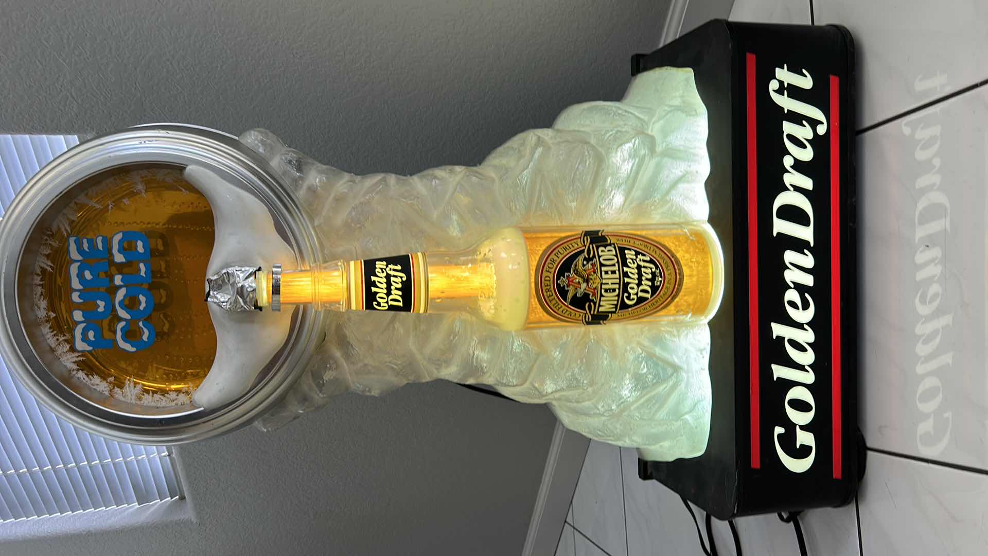 Photo 6 of  3 FOOT TALL - MICHELOB GOLDEN DRAFT BEER NEON LIGHT - SHOWS BEER COMING OUT OF TAP  21“ x 9“ x 3‘