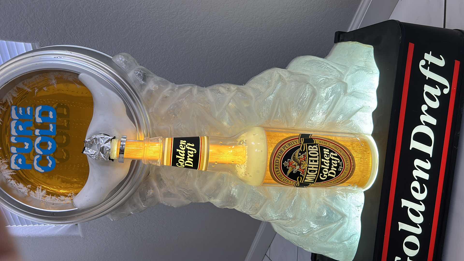 Photo 4 of  3 FOOT TALL - MICHELOB GOLDEN DRAFT BEER NEON LIGHT - SHOWS BEER COMING OUT OF TAP  21“ x 9“ x 3‘