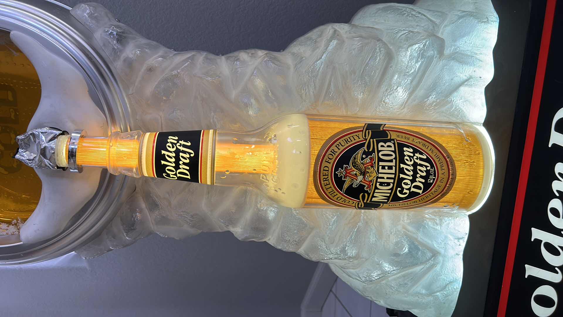 Photo 3 of  3 FOOT TALL - MICHELOB GOLDEN DRAFT BEER NEON LIGHT - SHOWS BEER COMING OUT OF TAP  21“ x 9“ x 3‘