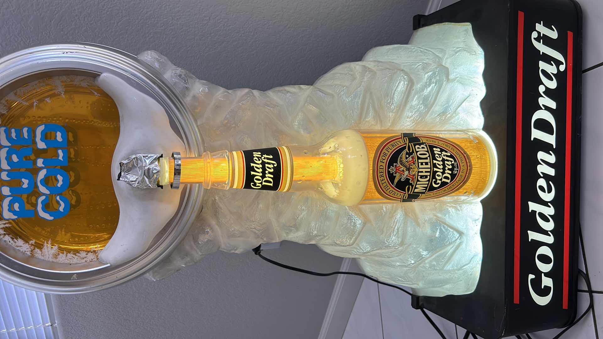 Photo 2 of  3 FOOT TALL - MICHELOB GOLDEN DRAFT BEER NEON LIGHT - SHOWS BEER COMING OUT OF TAP  21“ x 9“ x 3‘