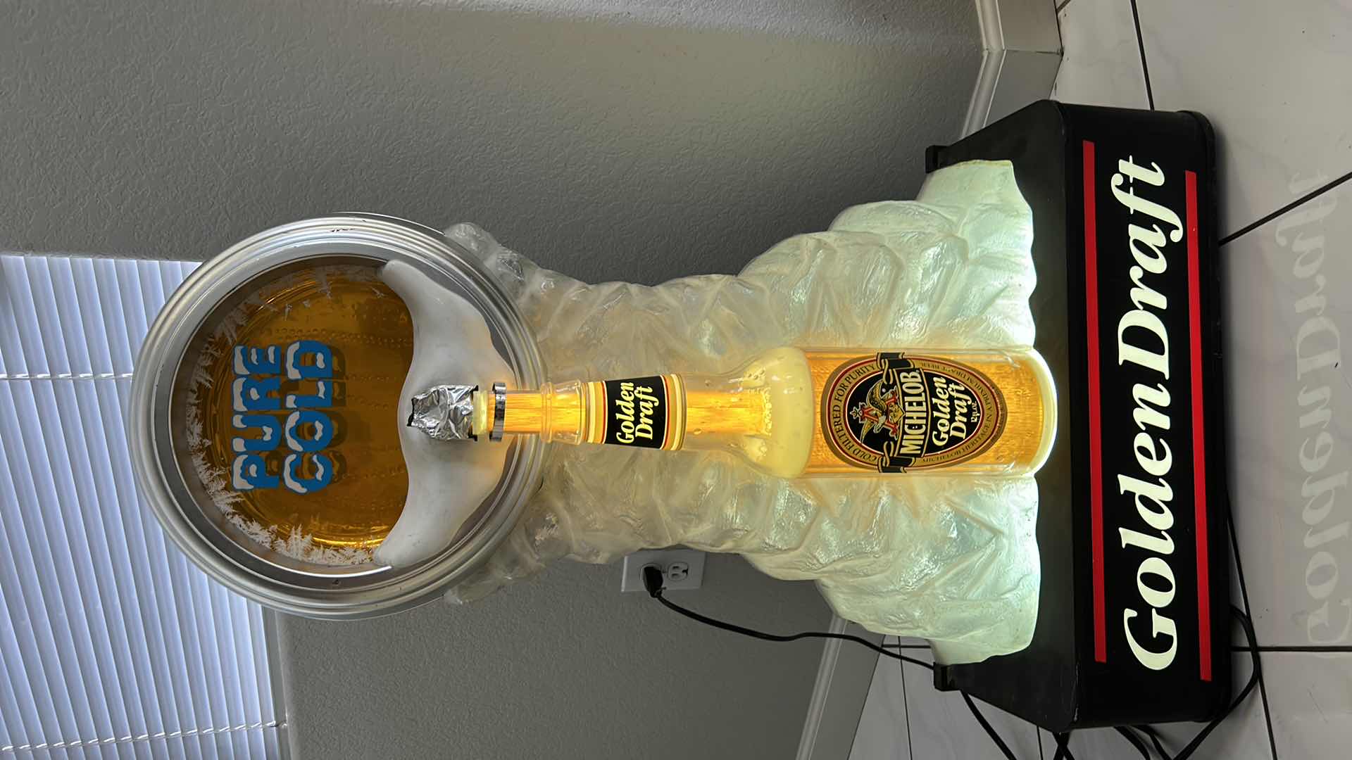 Photo 7 of  3 FOOT TALL - MICHELOB GOLDEN DRAFT BEER NEON LIGHT - SHOWS BEER COMING OUT OF TAP  21“ x 9“ x 3‘