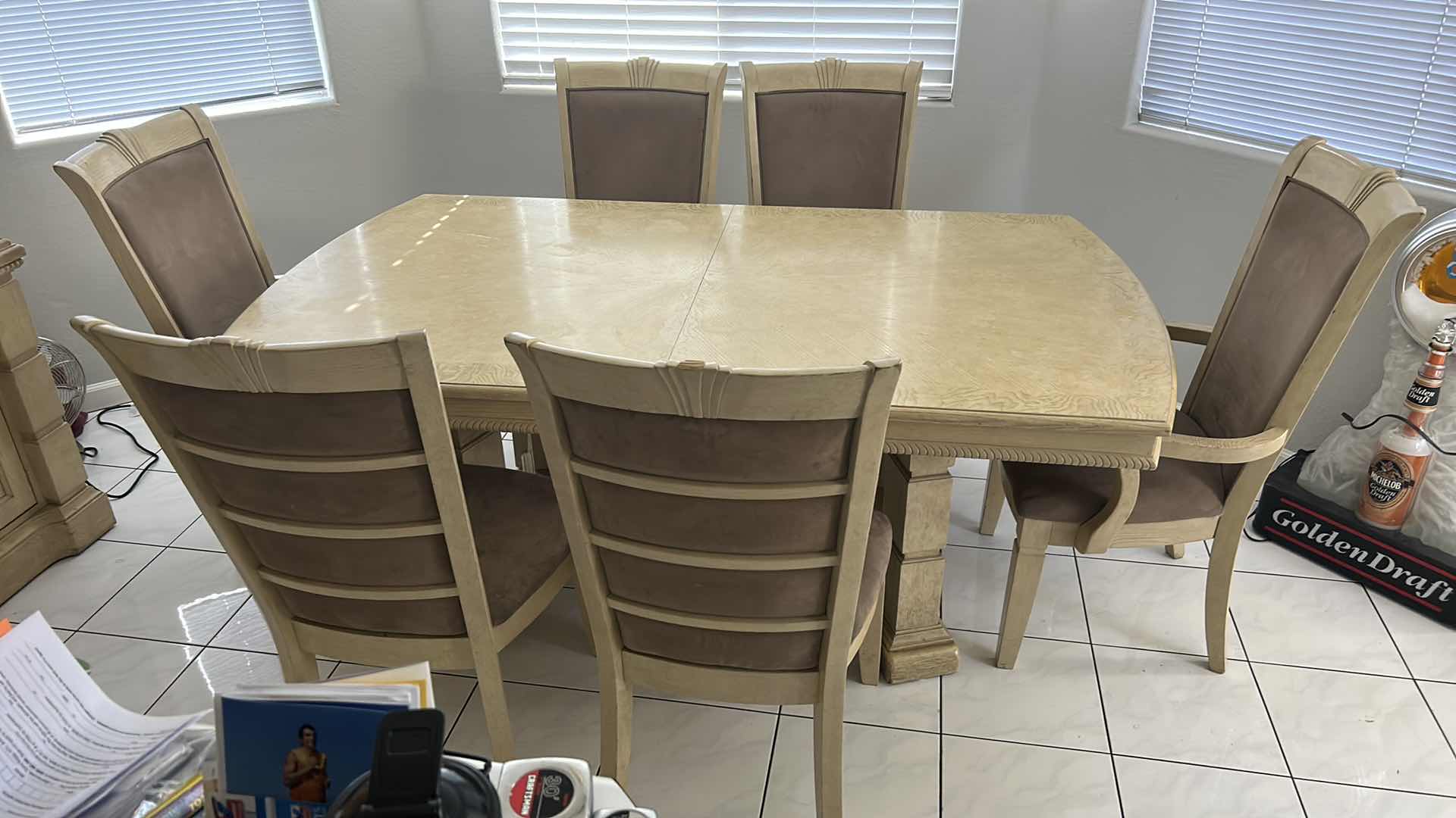 Photo 11 of HONEY BLOND DINING ROOM TABLE AND 6 CHAIRS 76” x 44”