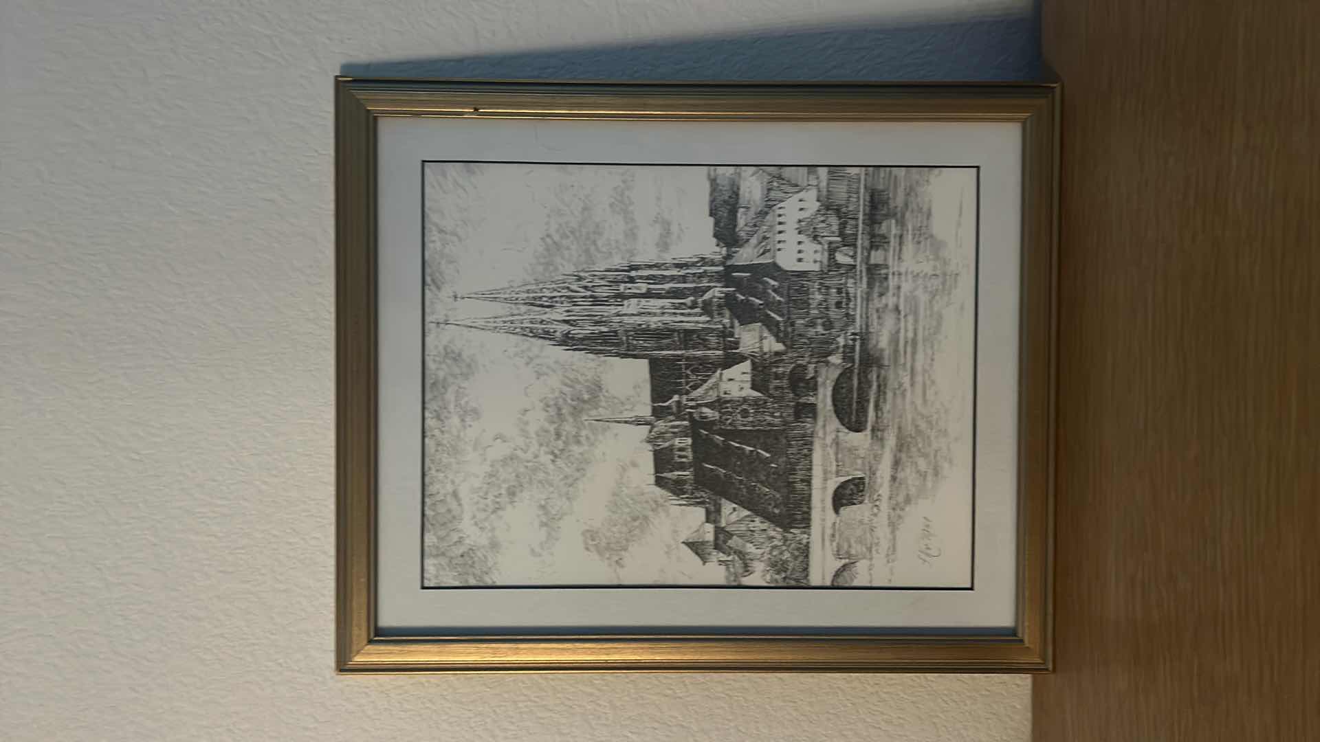 Photo 3 of 3 PC VINTAGE ART COLLECTION SIGNED DATED 1941 PEN AND INK GOLD FRAMED (LARGEST 14 1/4” x 17 1/2”)