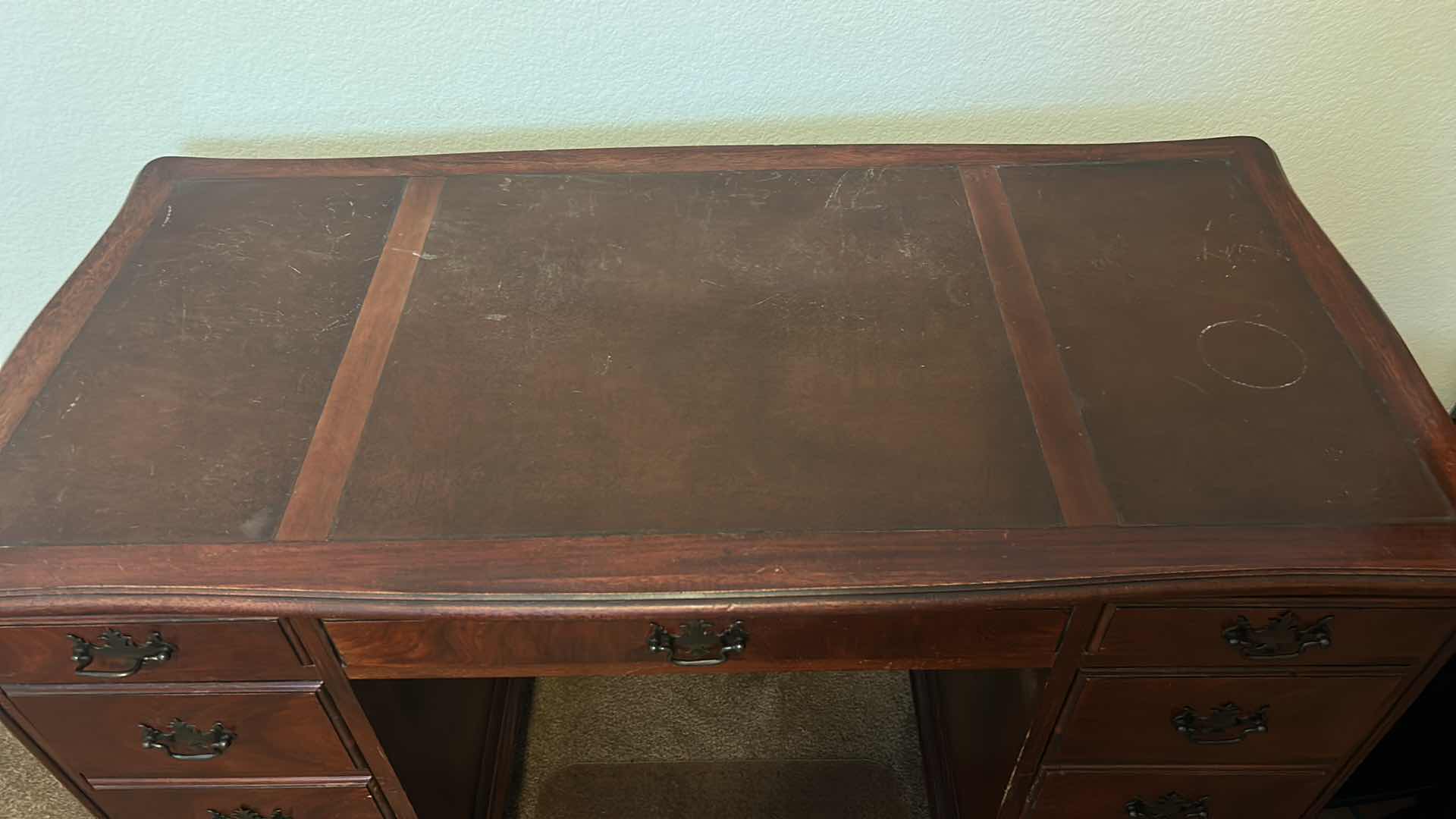 Photo 4 of VINTAGE WOOD LEATHER TOP DESK, OFFICE CHAIR AND MATT 48” x 24” x H29”