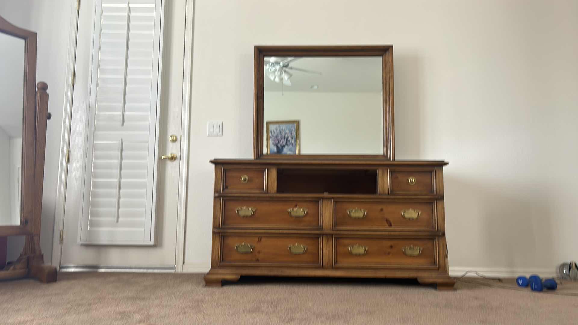 Photo 7 of DRESSER WITH MISSING DRAWER (COULD BE CUSTOMIZED) GLASS TOP AND ATTACHED MIRROR  62.5 x 21” x H 33”