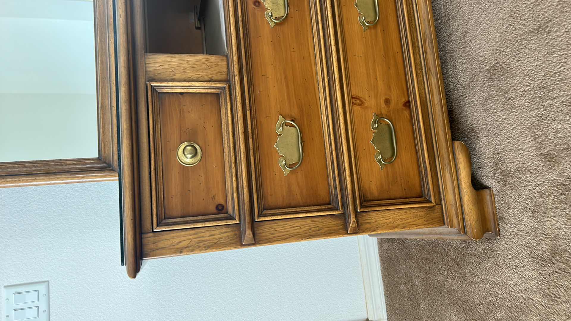 Photo 3 of DRESSER WITH MISSING DRAWER (COULD BE CUSTOMIZED) GLASS TOP AND ATTACHED MIRROR  62.5 x 21” x H 33”